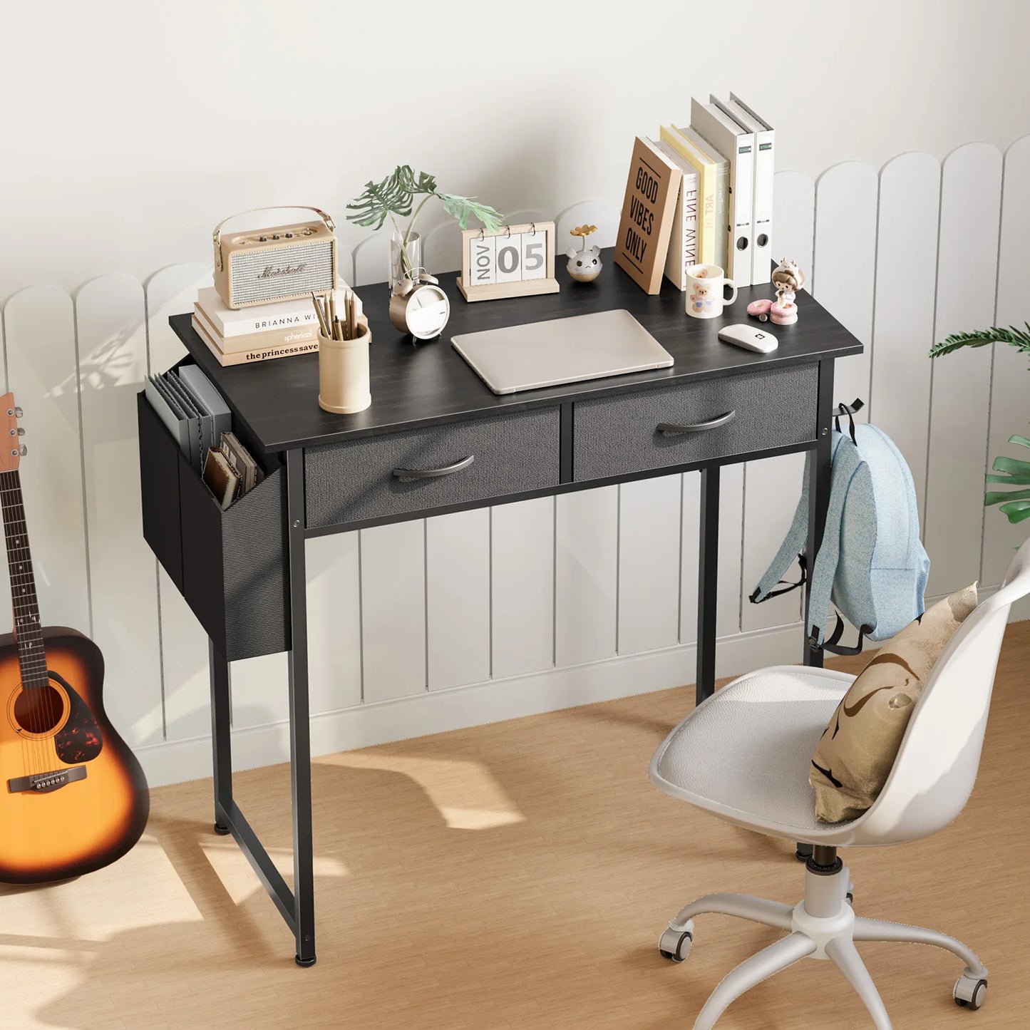 JHK Modern Office Desk Fabric Storage Drawers And Metal Frame