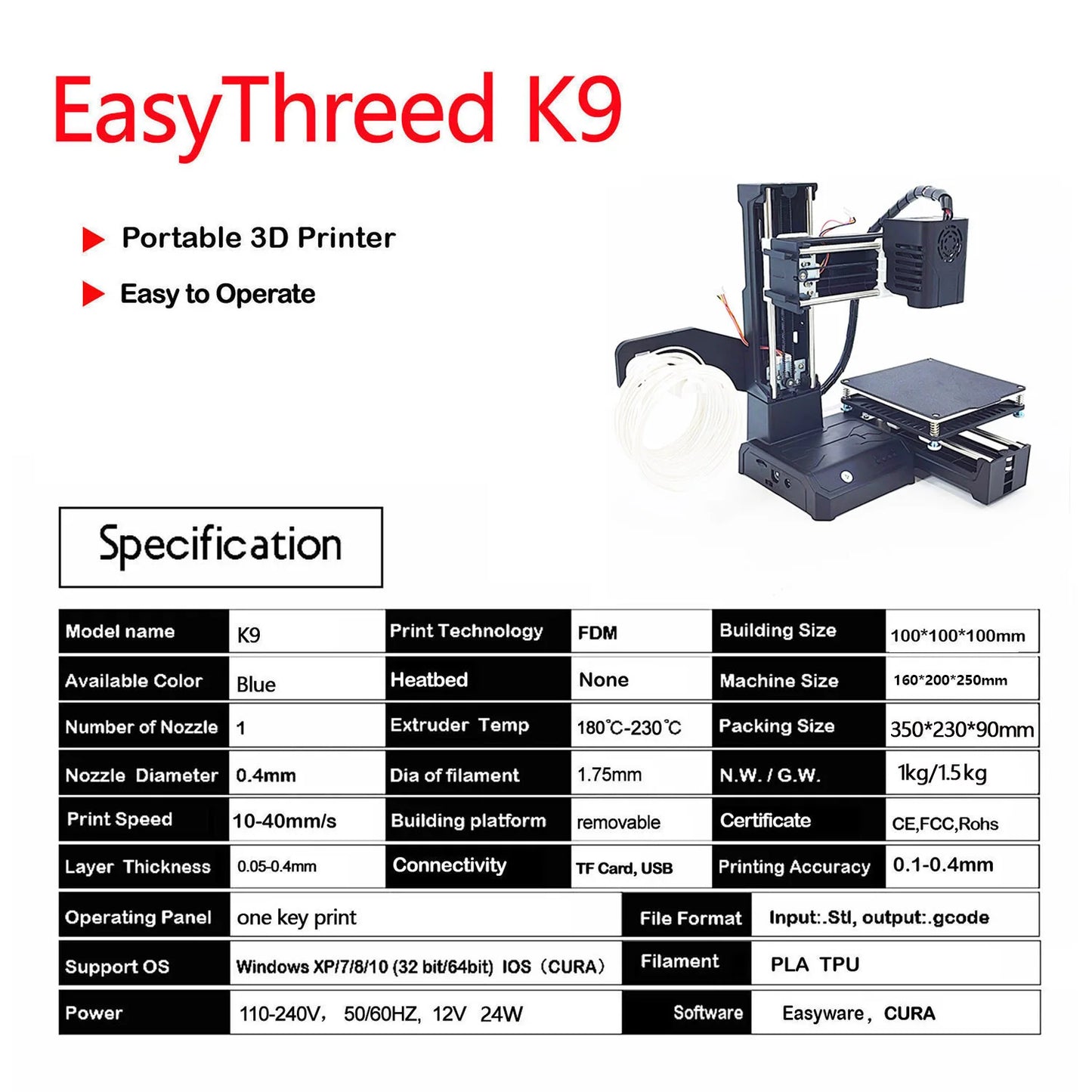 EasyThreed K9 Desktop 3D Printer With SD Card Support