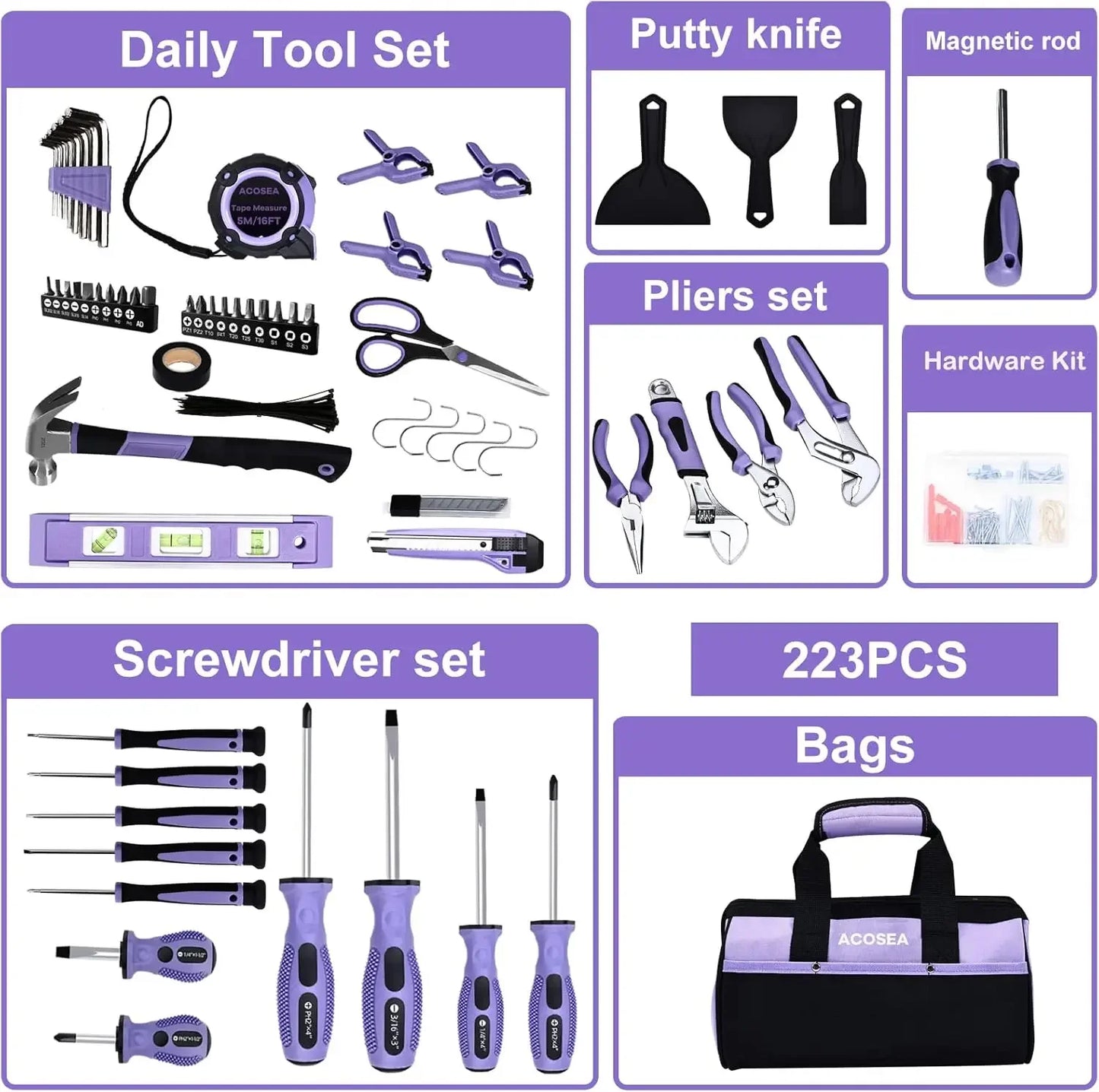 XMSJ 223 Pieces Women's Tool Set With Longlasting Bag