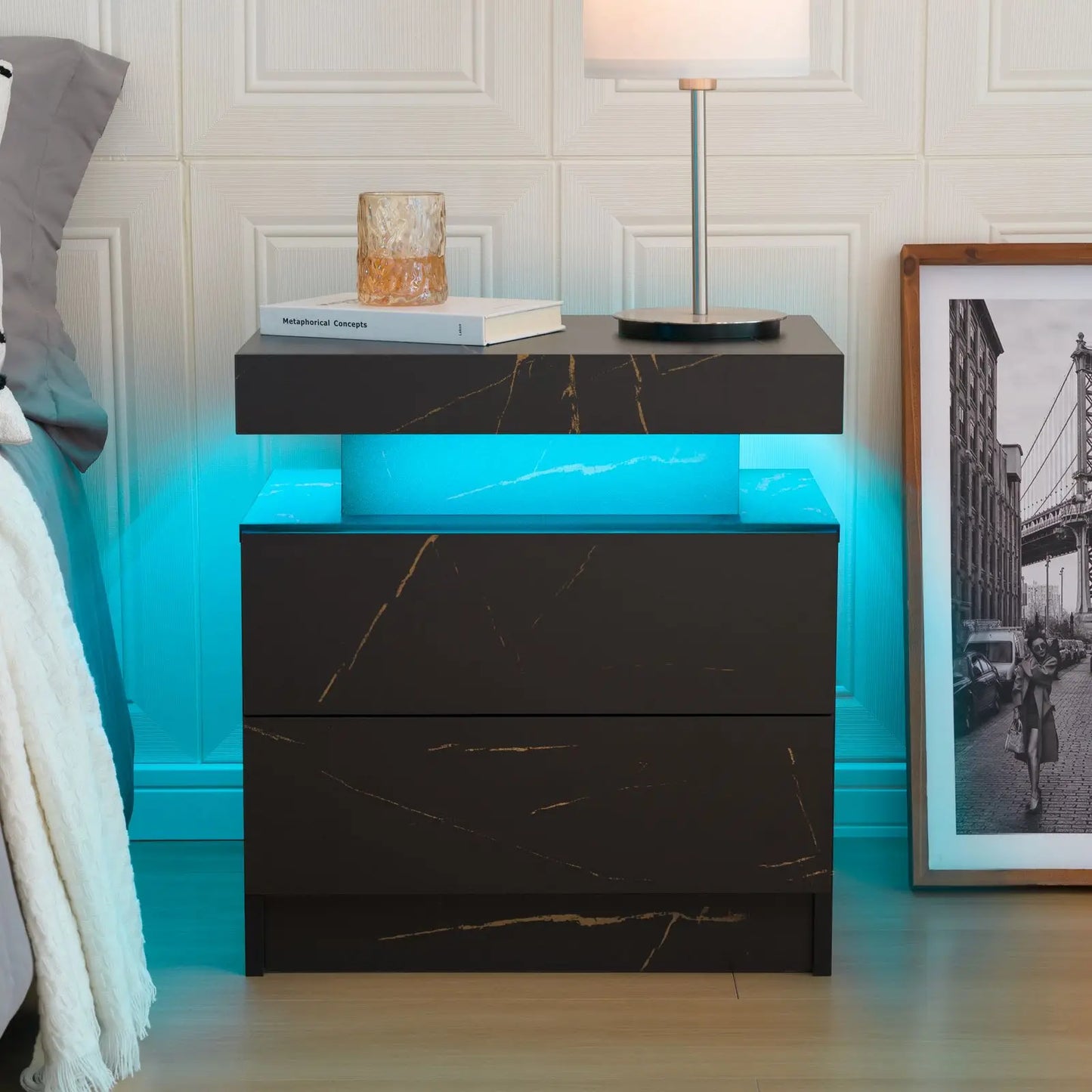 Cubehom LED Nightstands With 2 Drawers And RGB Lights