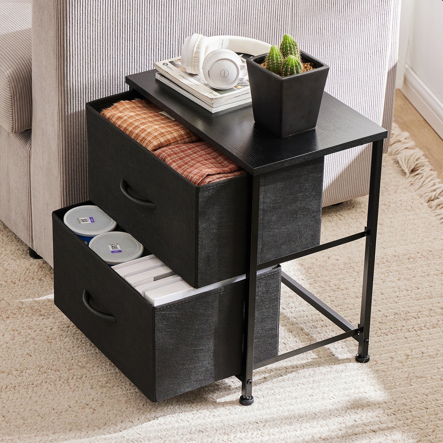 JHK Nightstand Bedside Table With Storage Drawers For Bedroom