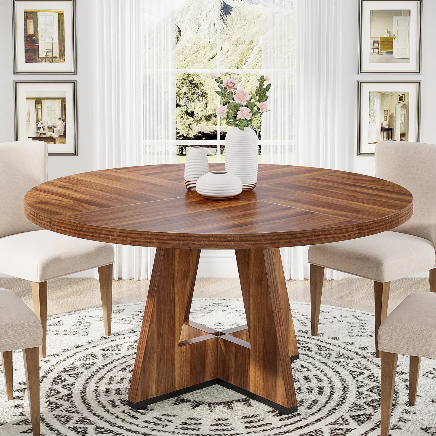 Tribesigns Round Dining Table for Four Kitchen Farmhouse Dining Room