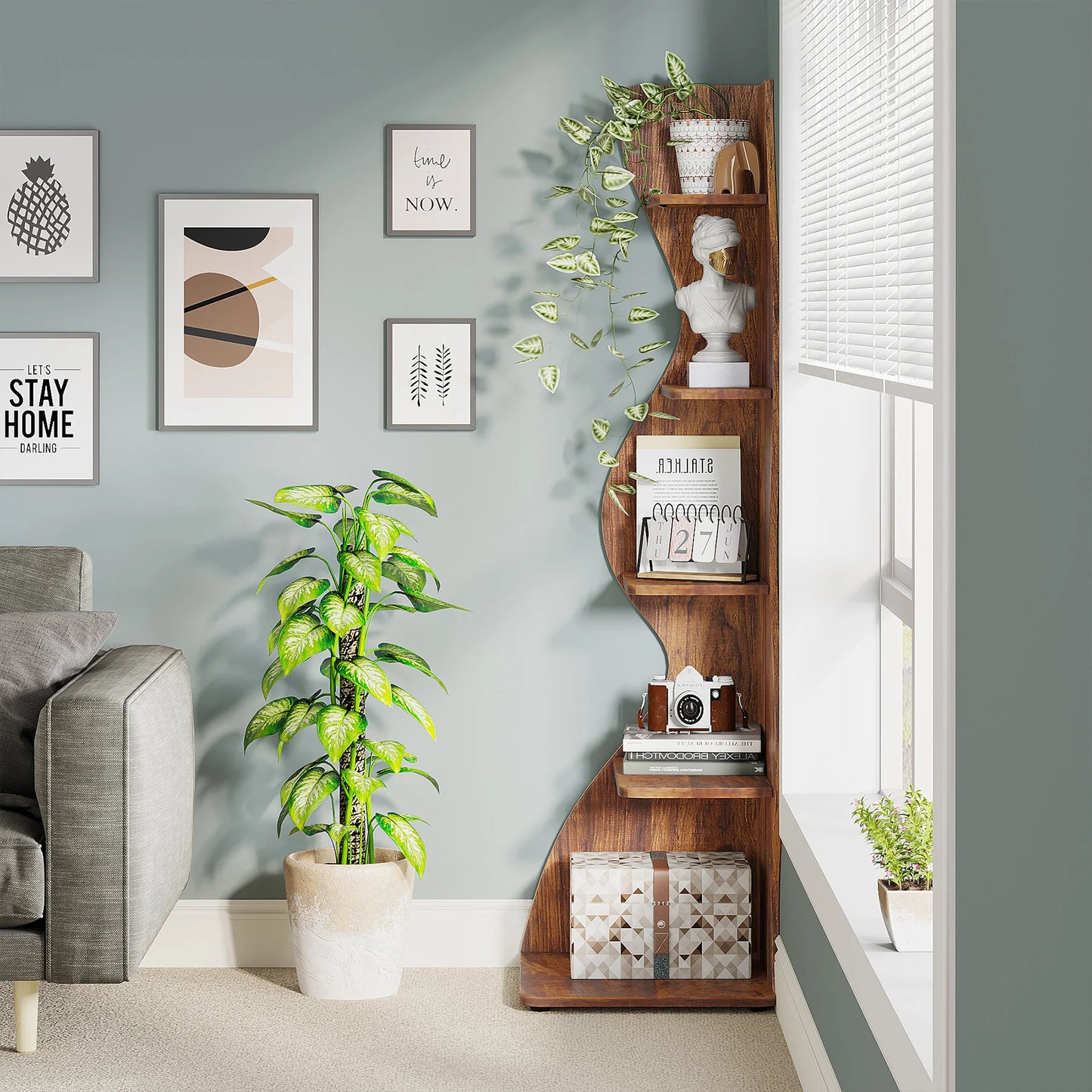 Tribesigns 5 Tier Corner Shelf Wall Bookshelf Plant Stand