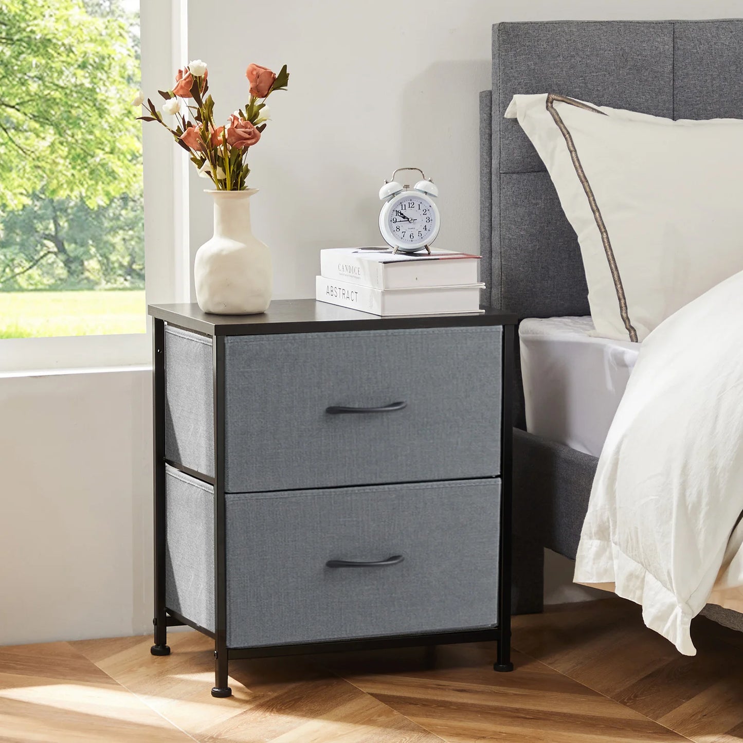 JHK Nightstand Bedside Table With Storage Drawers For Bedroom