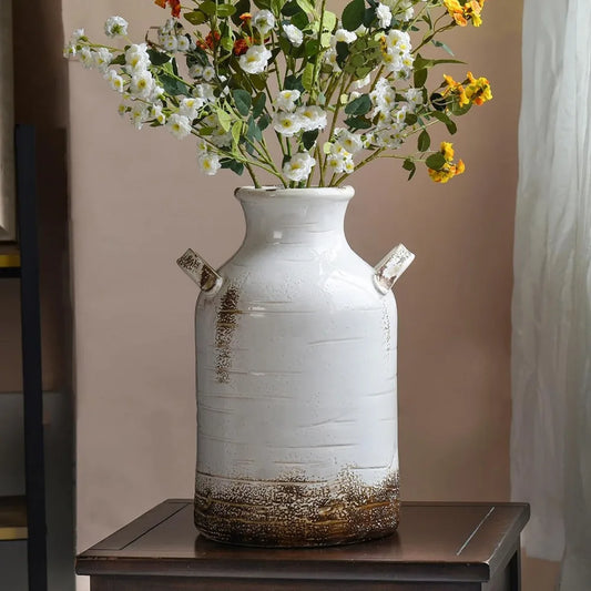 DAFIFY Rustic Ceramic Farmhouse Vase For Home Decor Living Room