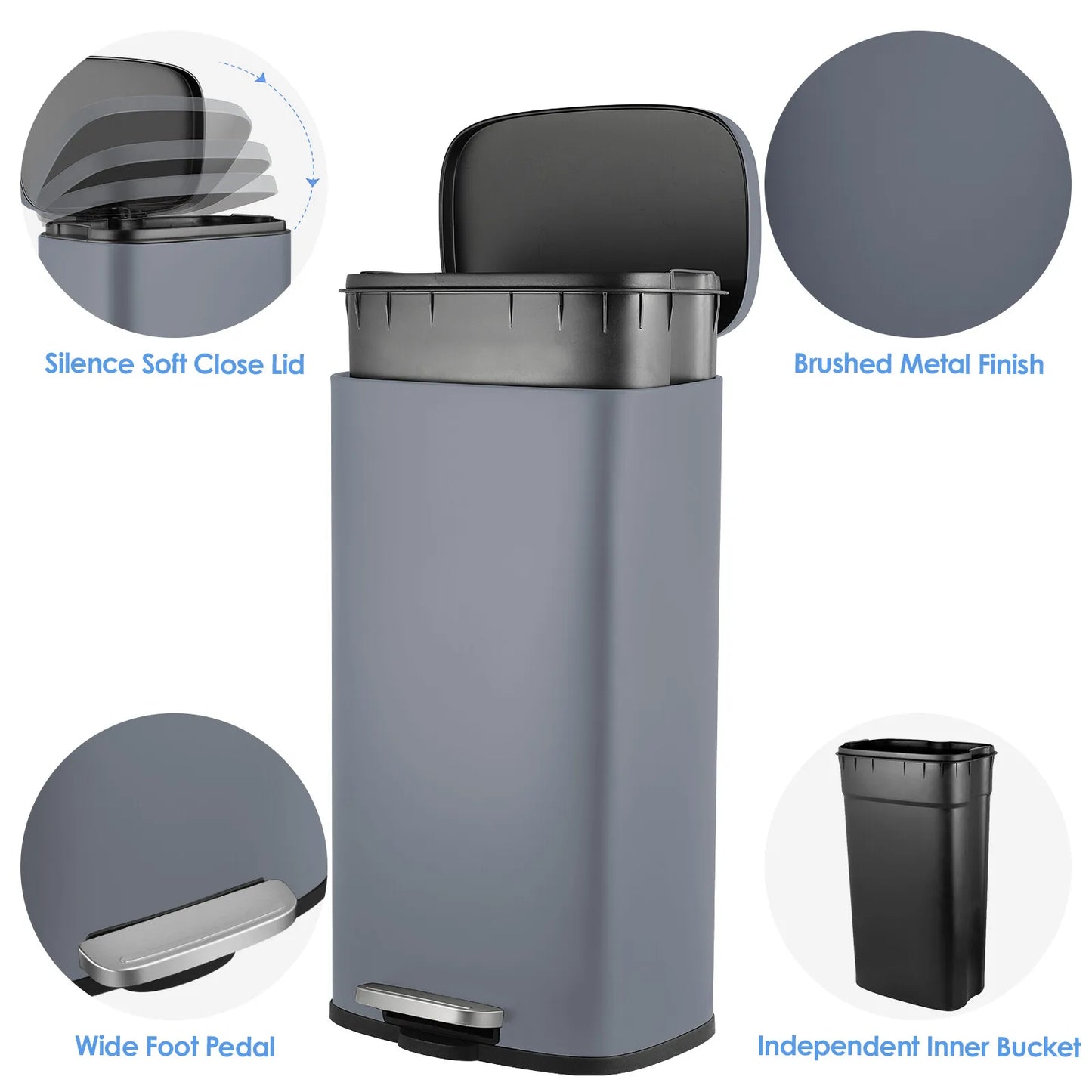 Rectangular Trash Can With Soft Close Pedal Stainless Steel