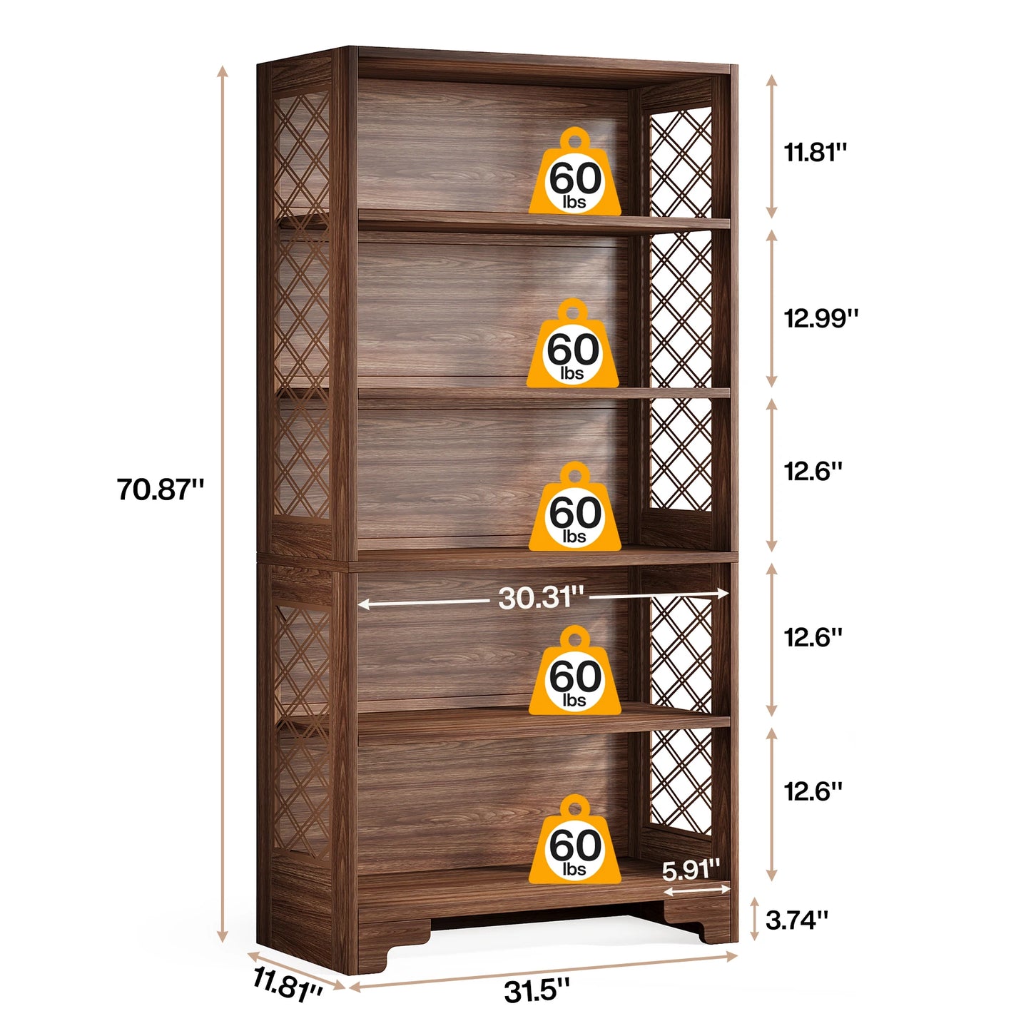 Tribesigns 6-Tier Bookcase, 71 Inches Industrial Bookshelves and Bookcases, Floor Standing 5 Shelf Display Storage Shelves