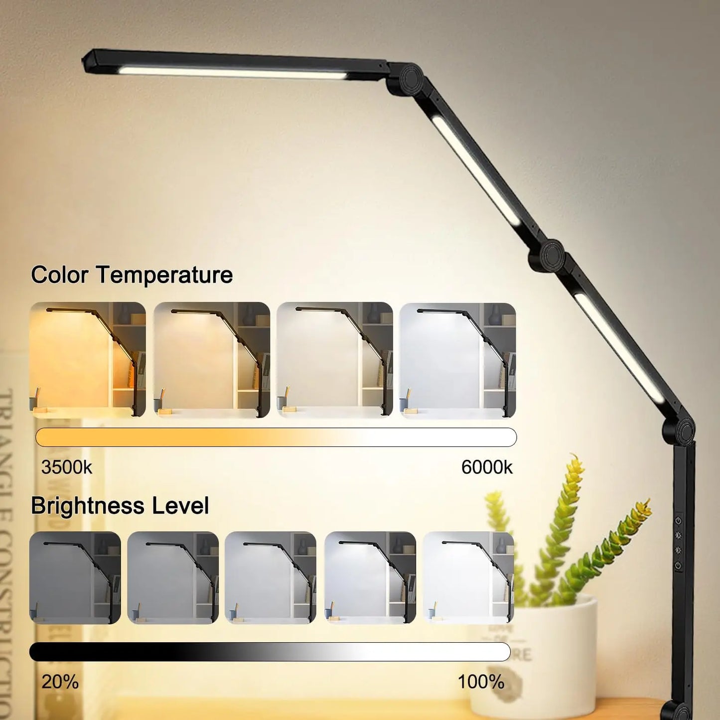 LED Desk Lamp With Clamp Flexible Swing Arm Four Modes