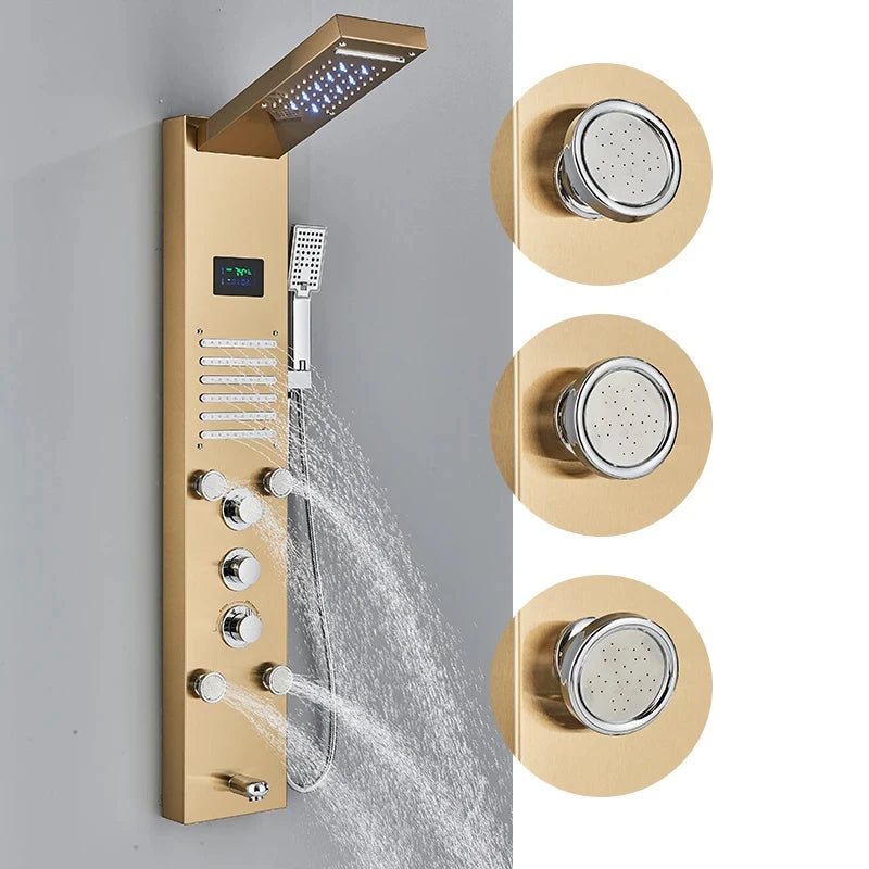 MYQualife Shower Panel LED Light Bath Column With Waterfall Jets