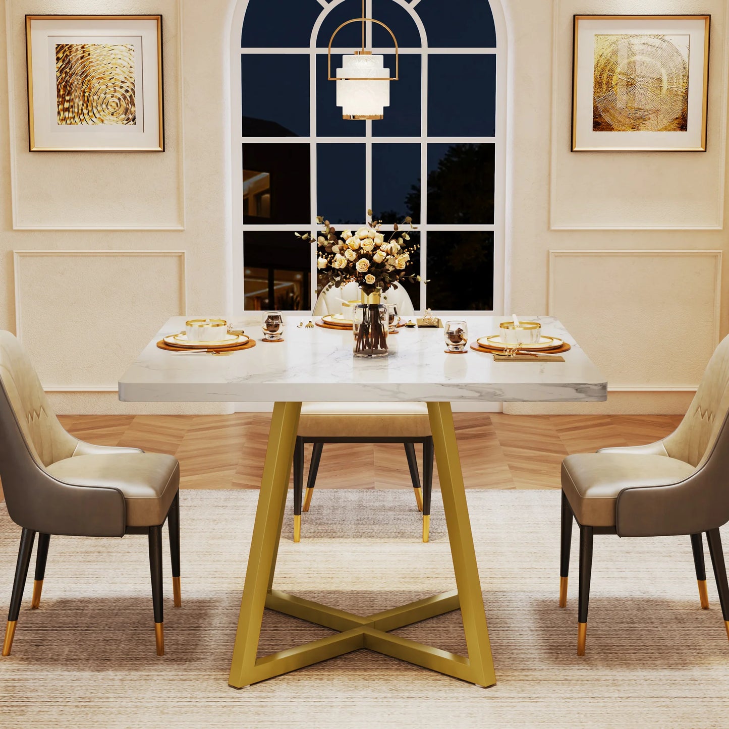 Tribesigns Square Dining Table for 4, 31.5" Industrial Dinner Table with Metal Base, Wood Kitchen Table for Dining Room