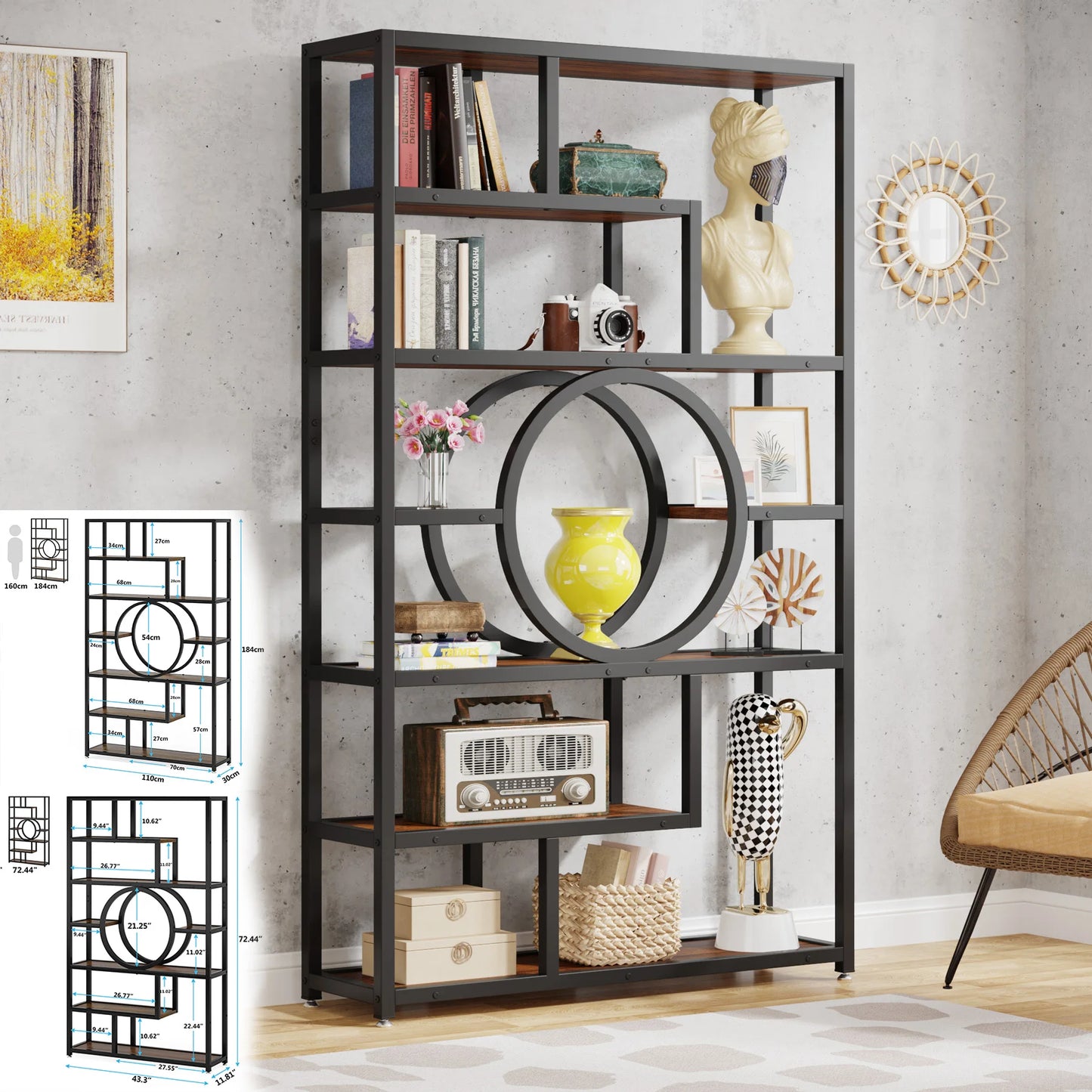 Tribesigns 5 Tier Industrial Bookshelf Etagere Freestanding Bookcase