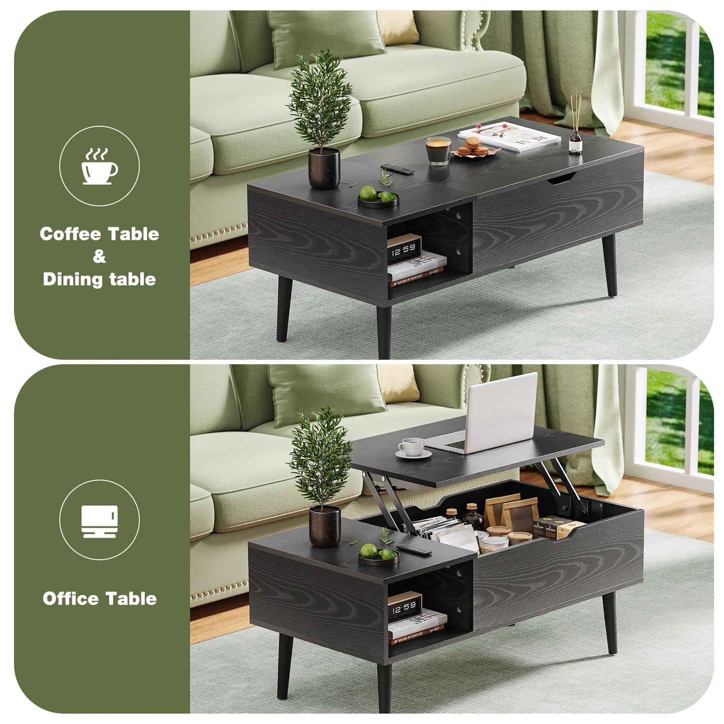 JHK Lift Top Coffee Table With Storage For Living Room