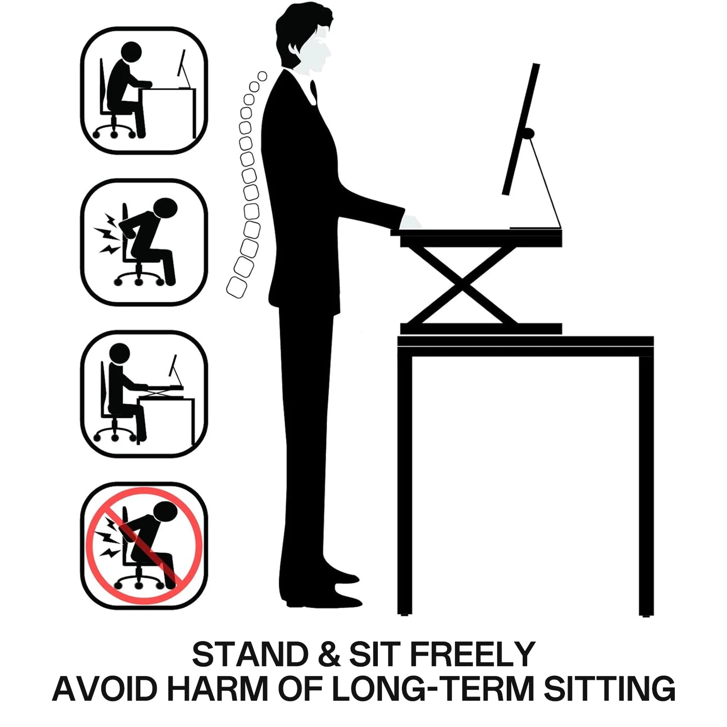 37" Wide Stand Up Desk Riser, Home Office Height Adjustable Standing Desk Converter