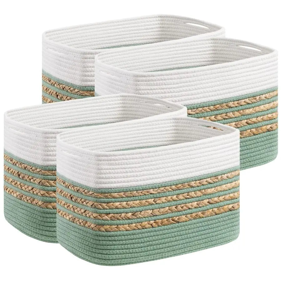 4 Pack Cotton Rope Storage Baskets With Handles For Toys