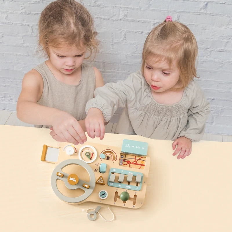 Montessori Wooden Car Steering Wheel Busy Board Early Education Toy