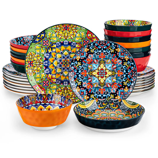 Malacasa Bohemian Ceramic Dinnerware Set For Six Plates And Bowls