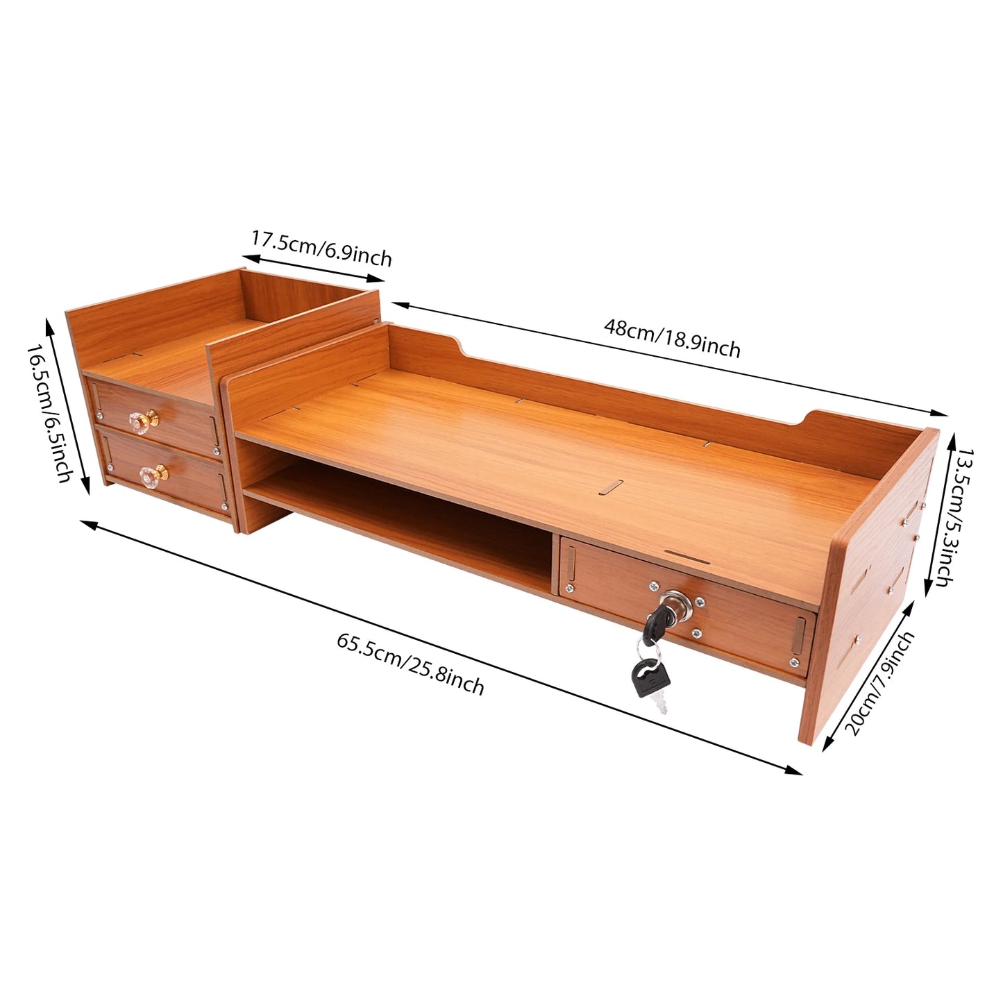 Wood Monitor Stand Riser 2-Tier Drawer for PC Desk Ergonomic