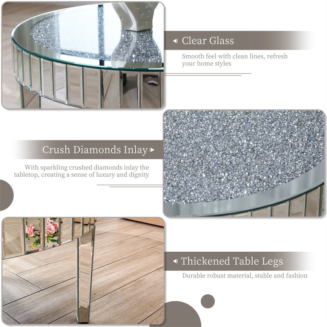 ARTLOGE Mirrored Round Coffee Table for Living Room