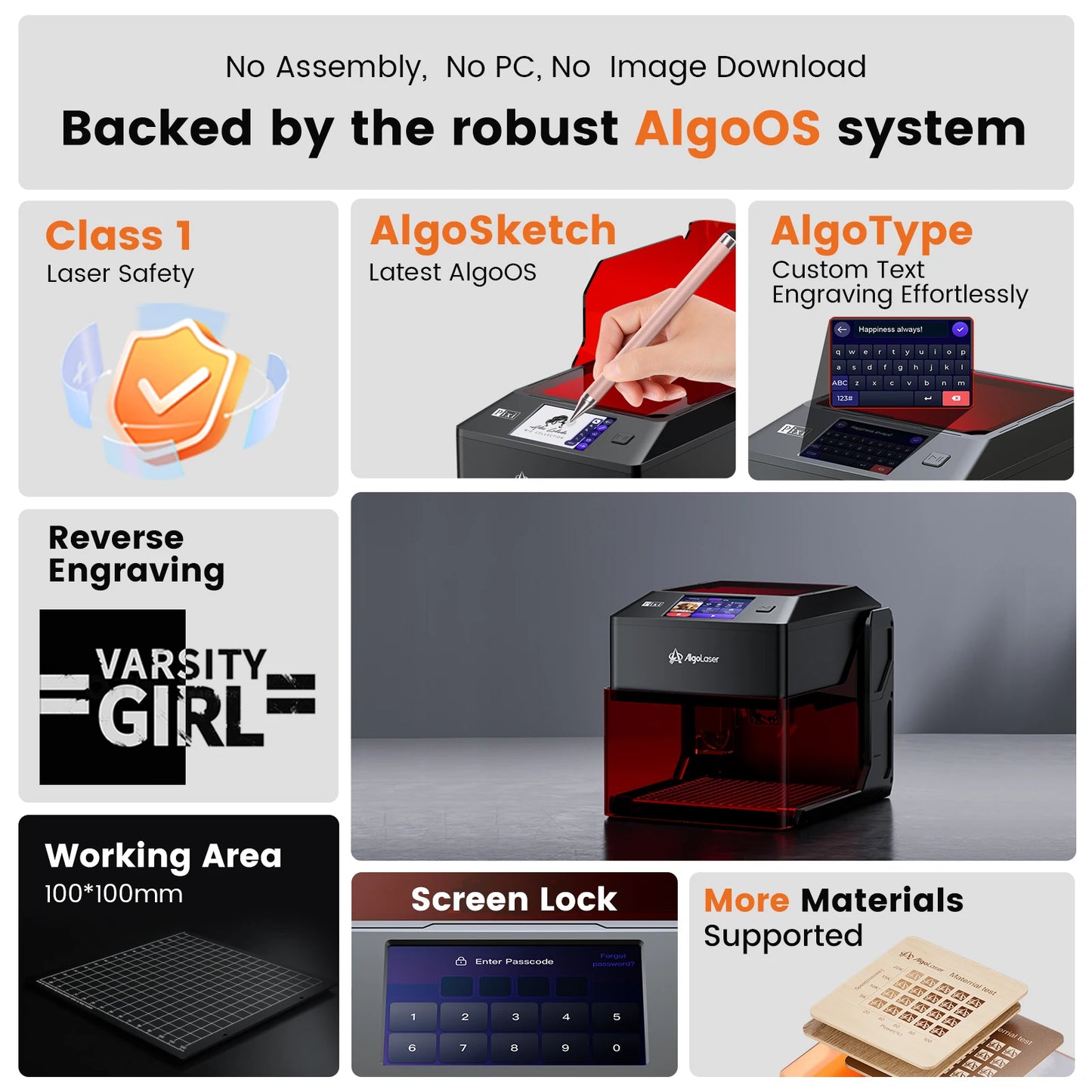 AlgoLaser Pixi 10W Touch Screen Desktop Engraving Machine