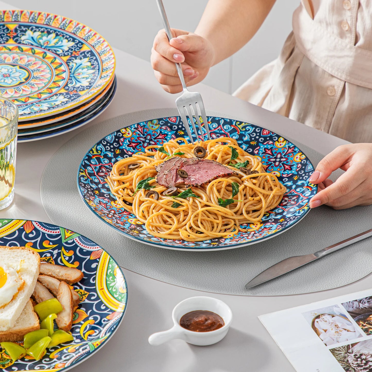 MALACASA Ceramic Dinnerware Set Bohemian Style Tableware for Six