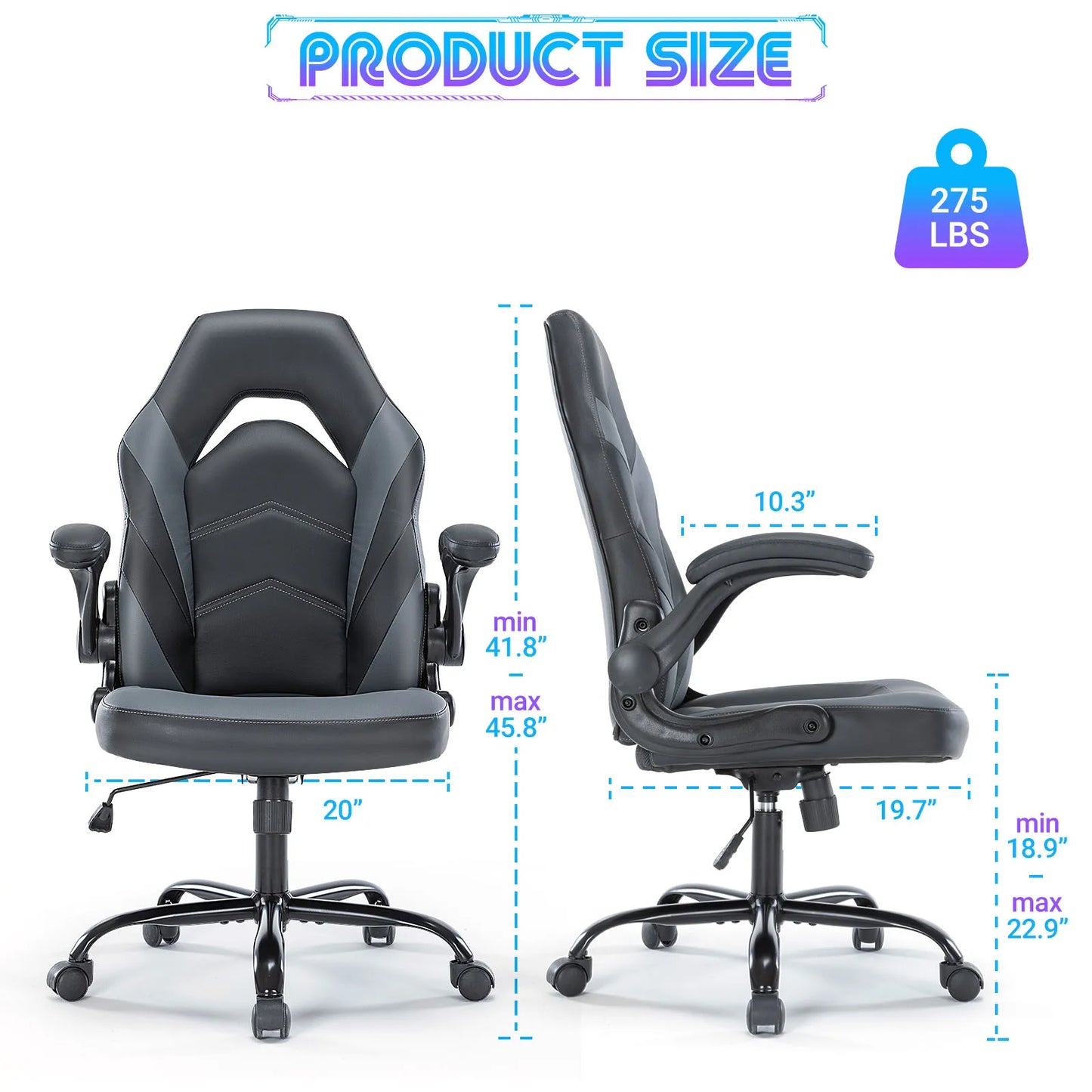 JHK Ergonomic Office Chair With PU Leather Flip Up Armrests