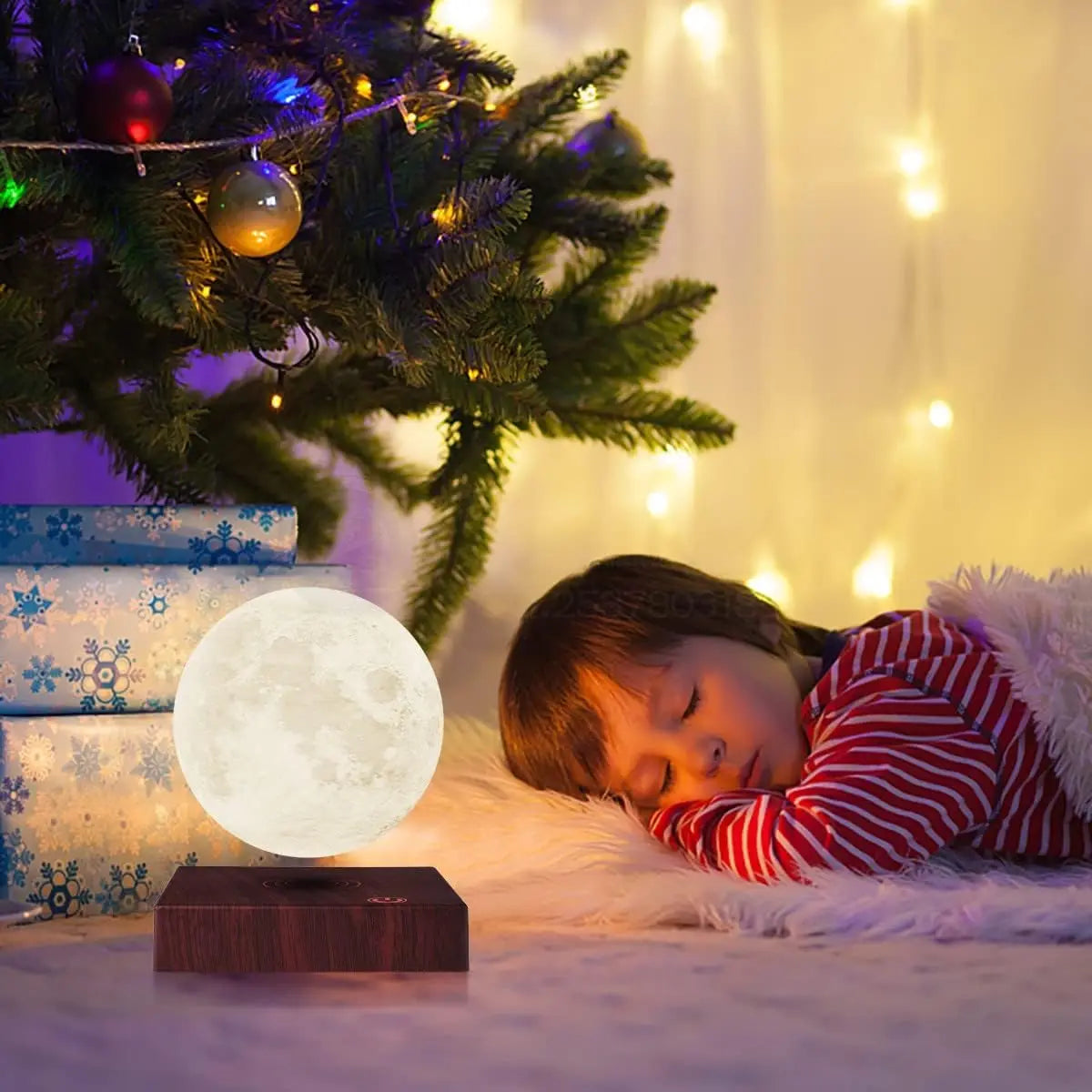 Mexllex Magnetic Floating Moon Lamp Wooden Base And 3 LEDs