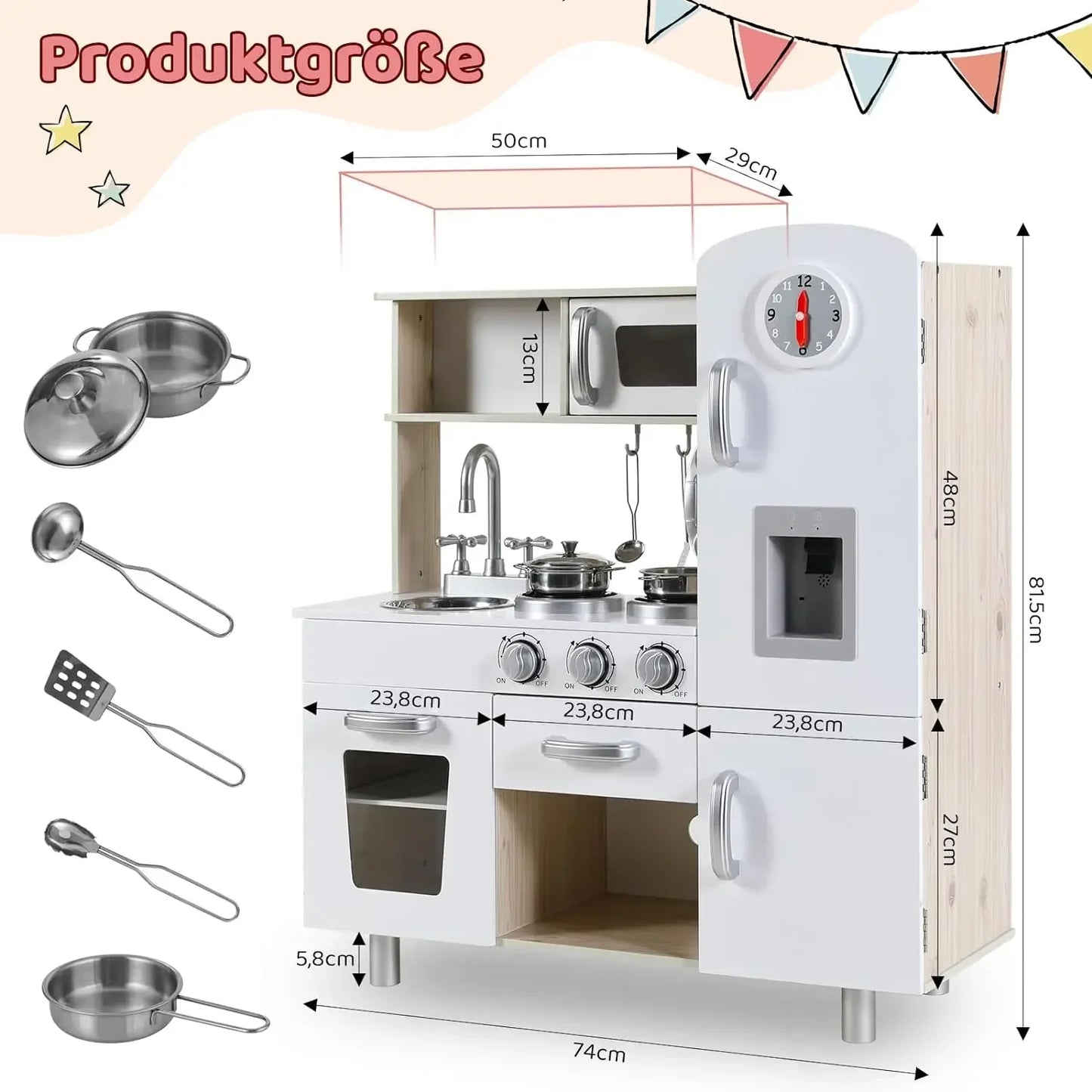 AuAg Wooden Play Kitchen Set With Lights And Sounds