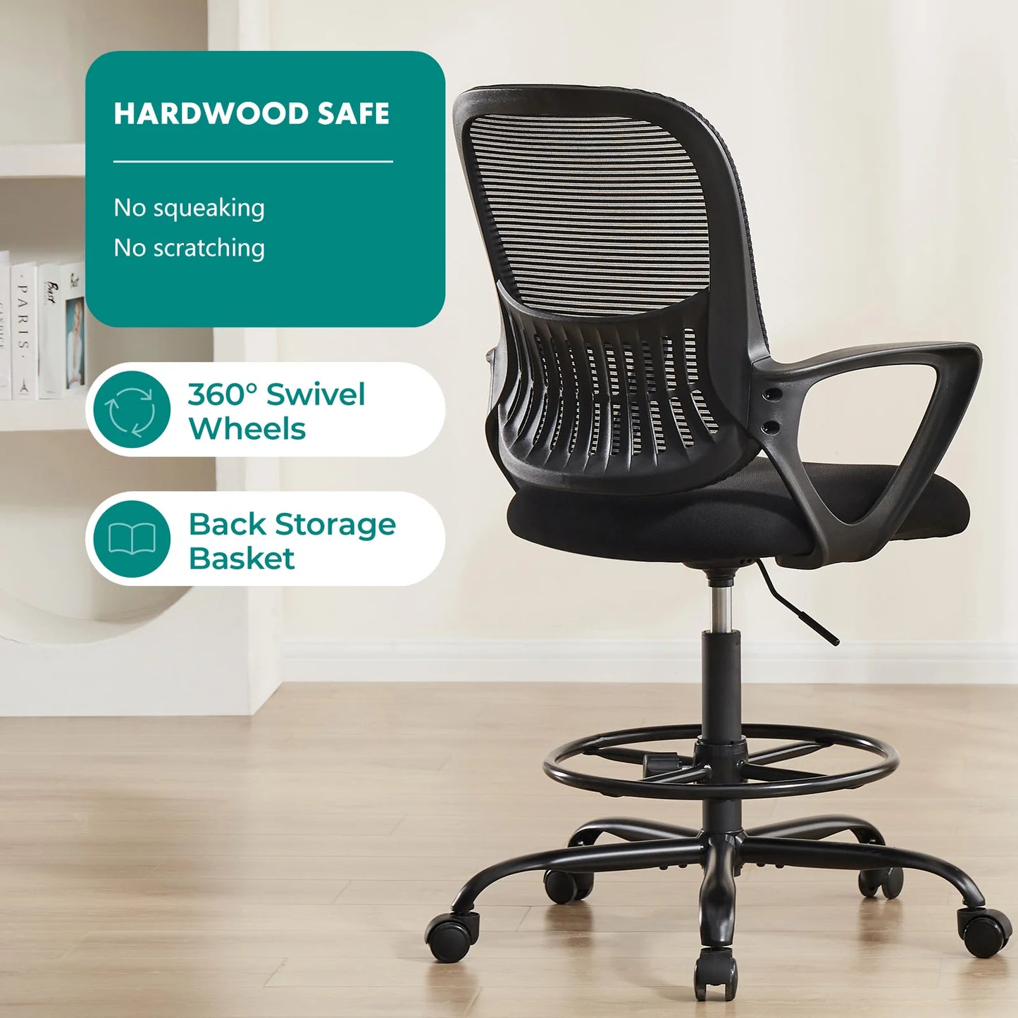 JHK Ergonomic Mesh Backrest Office Chair With Adjustable Height Wheels
