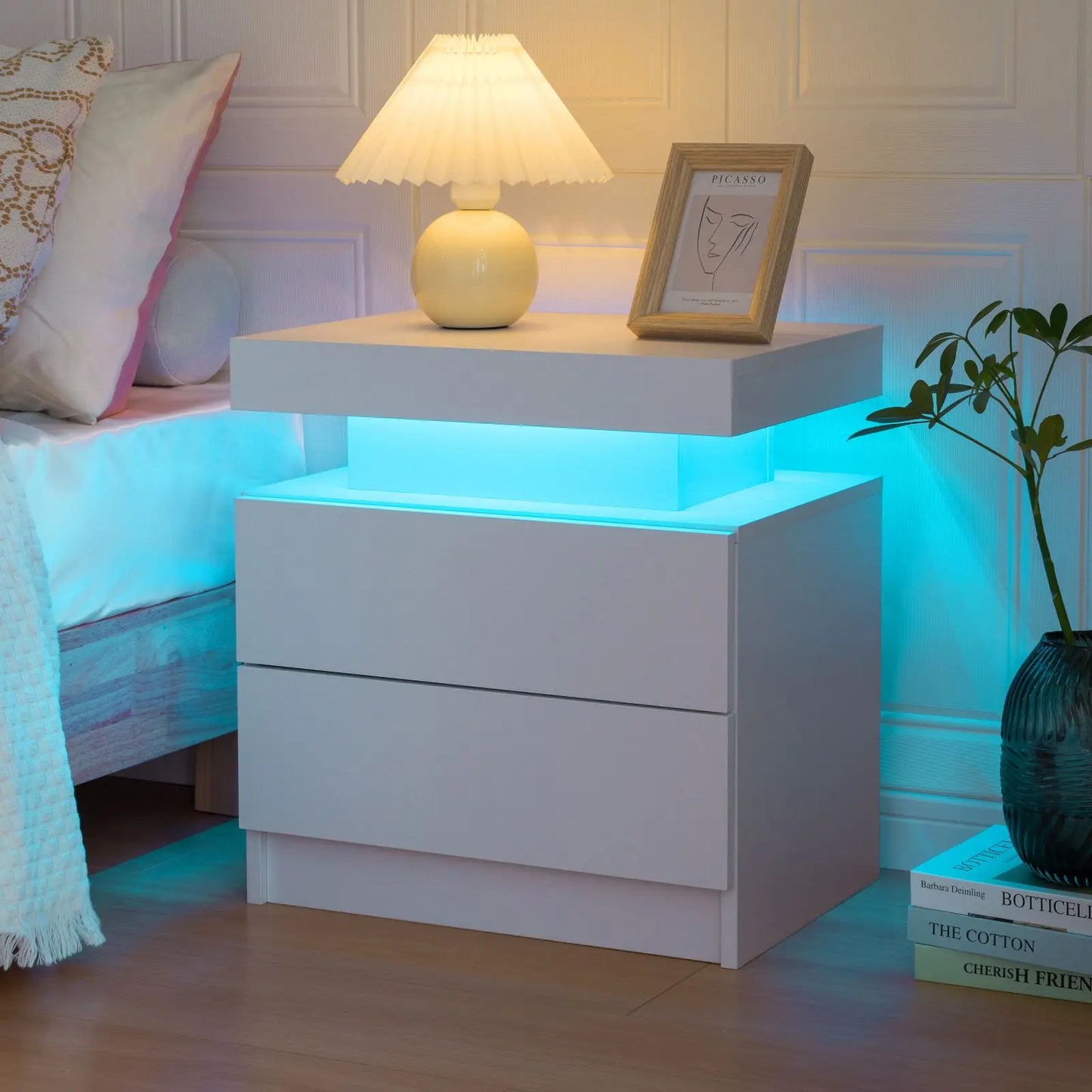 Cubehom LED Nightstands With 2 Drawers And RGB Lights