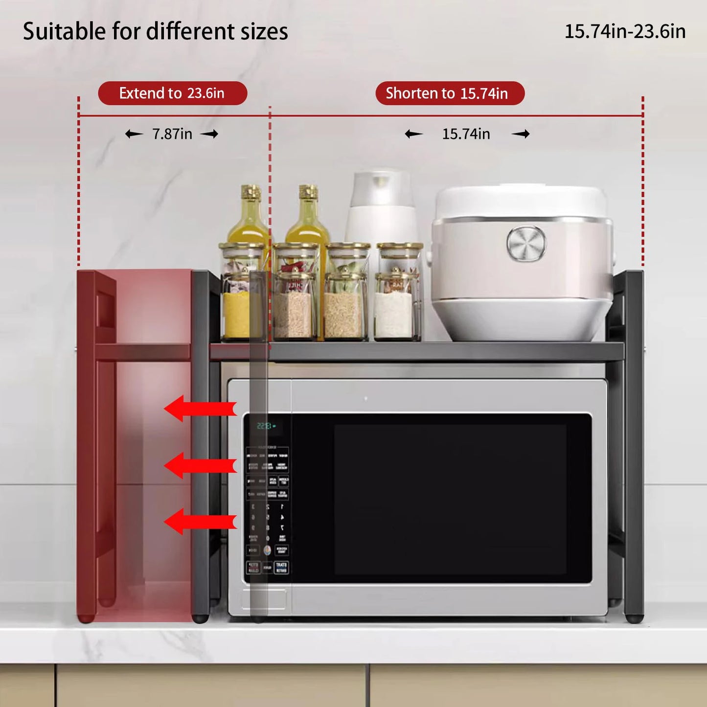 Expandable Microwave Shelf Organizer Rustproof Countertop Storage