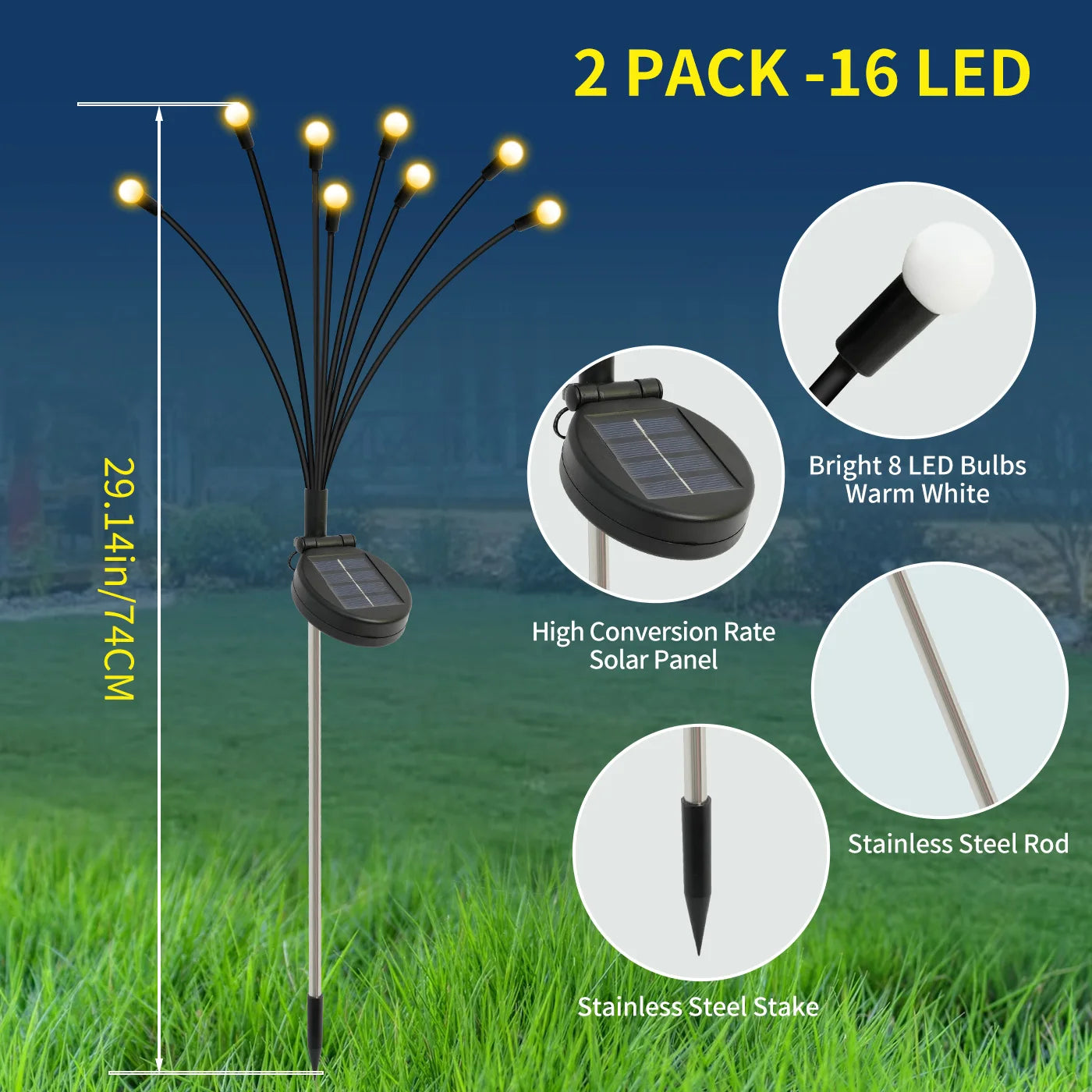 8 Head Solar Firefly LED Outdoor Decorative Garden Pathway Lights