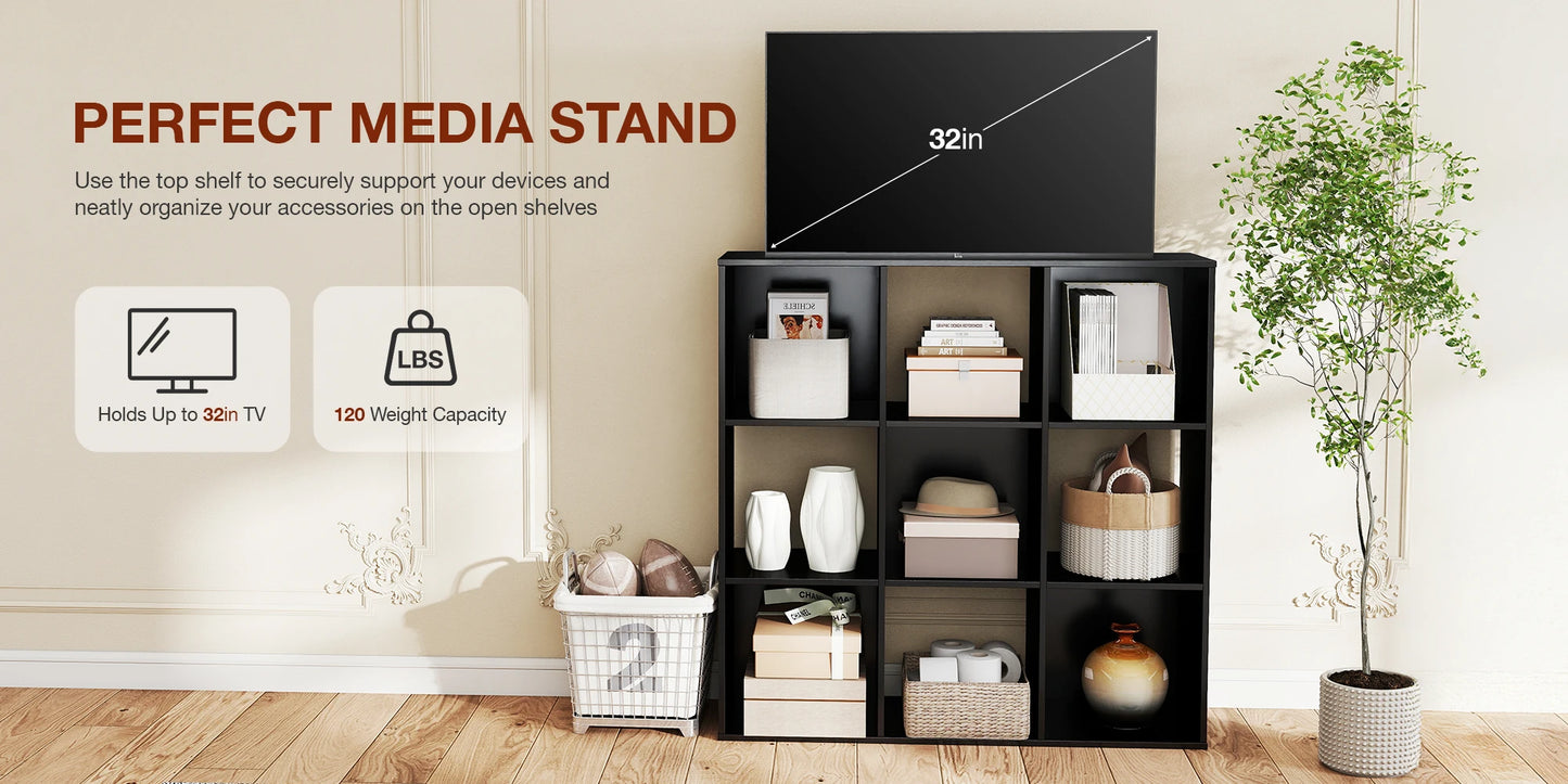 JHK 9 Cube Wood Storage Organizer Bookcase Open Shelf Living Room Home Office