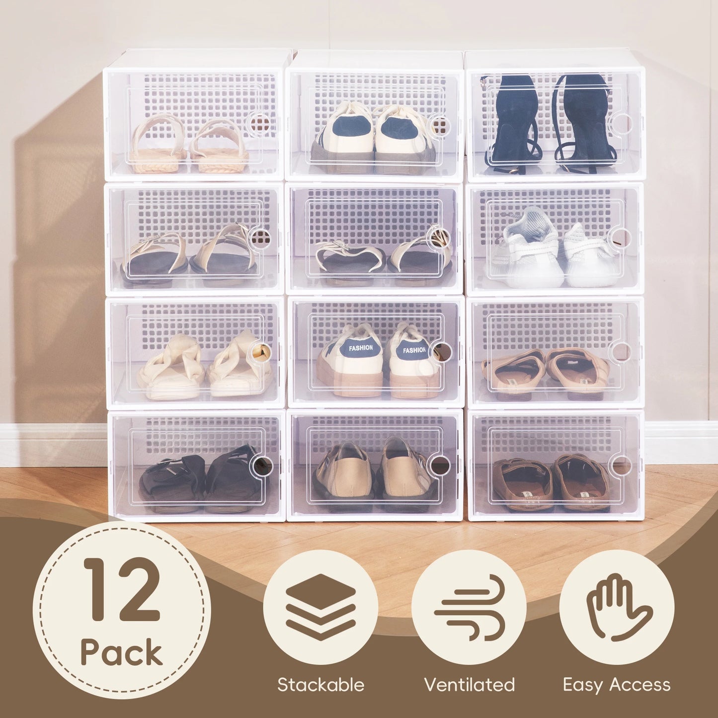Deli Clear Stackable Shoe Boxes 12 Pack With Lids For Closet