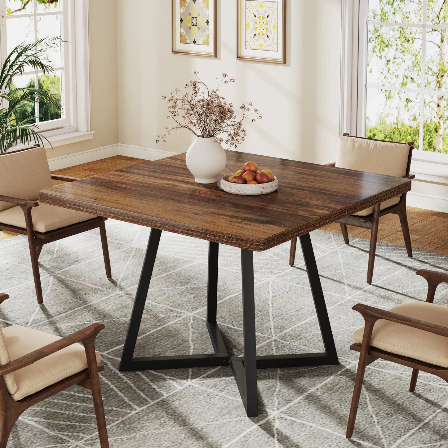 Tribesigns Square Dining Table For Four With Metal Base