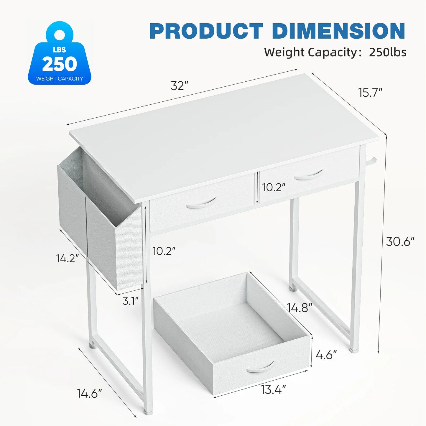 JHK Modern Office Desk Fabric Storage Drawers And Metal Frame