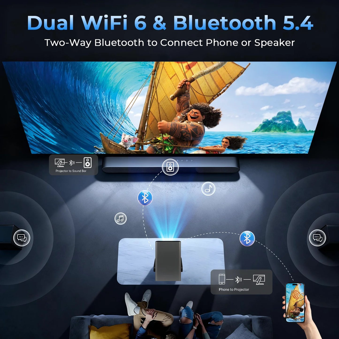 LynCast 8K Support HD Projector With Auto Focus 2000 ANSI