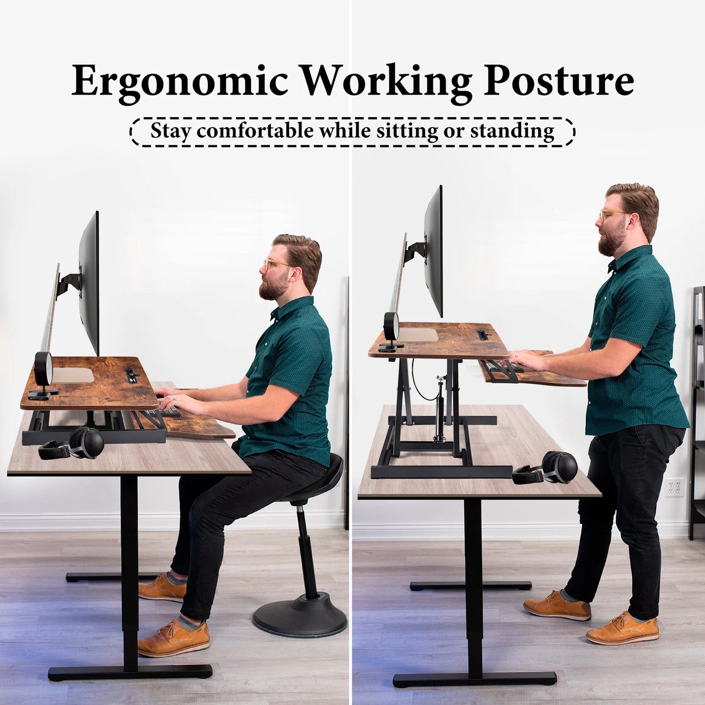 37" Wide Stand Up Desk Riser, Home Office Height Adjustable Standing Desk Converter