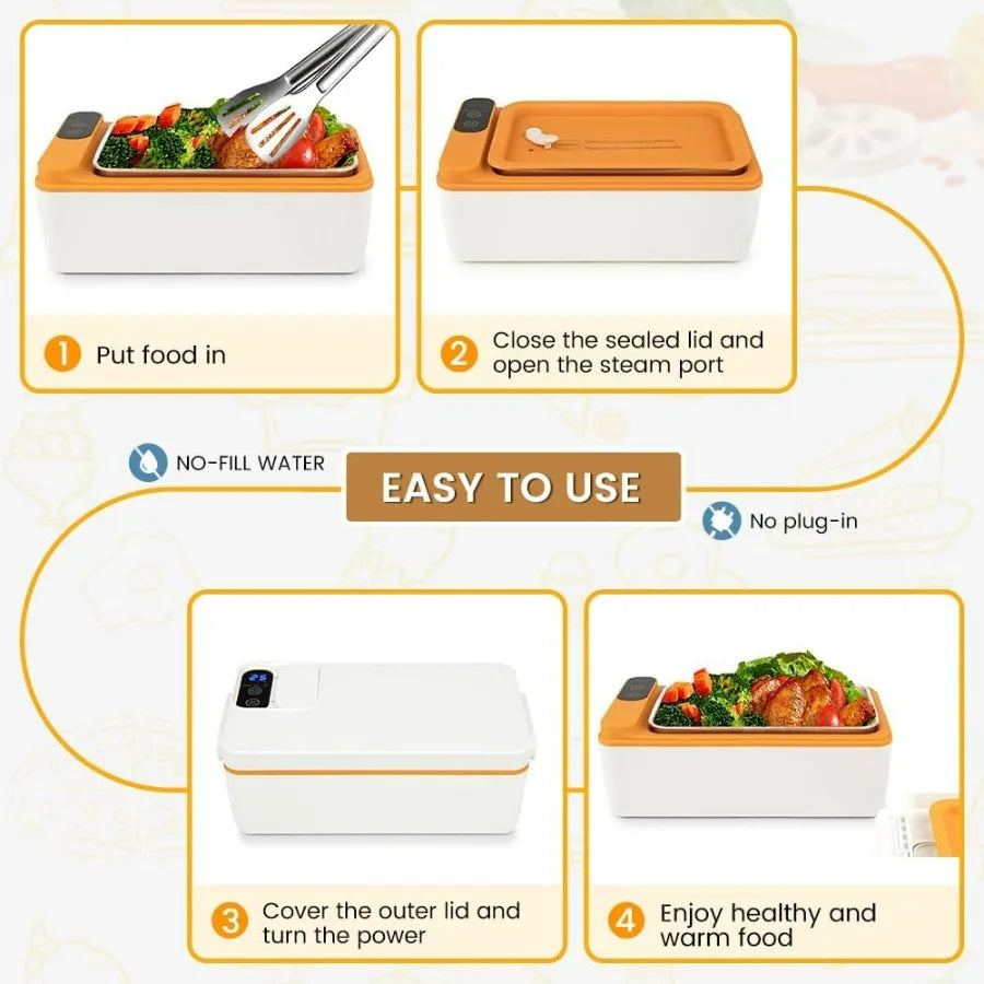 Cordless Electric Heated Lunch Box Battery Powered With Tableware