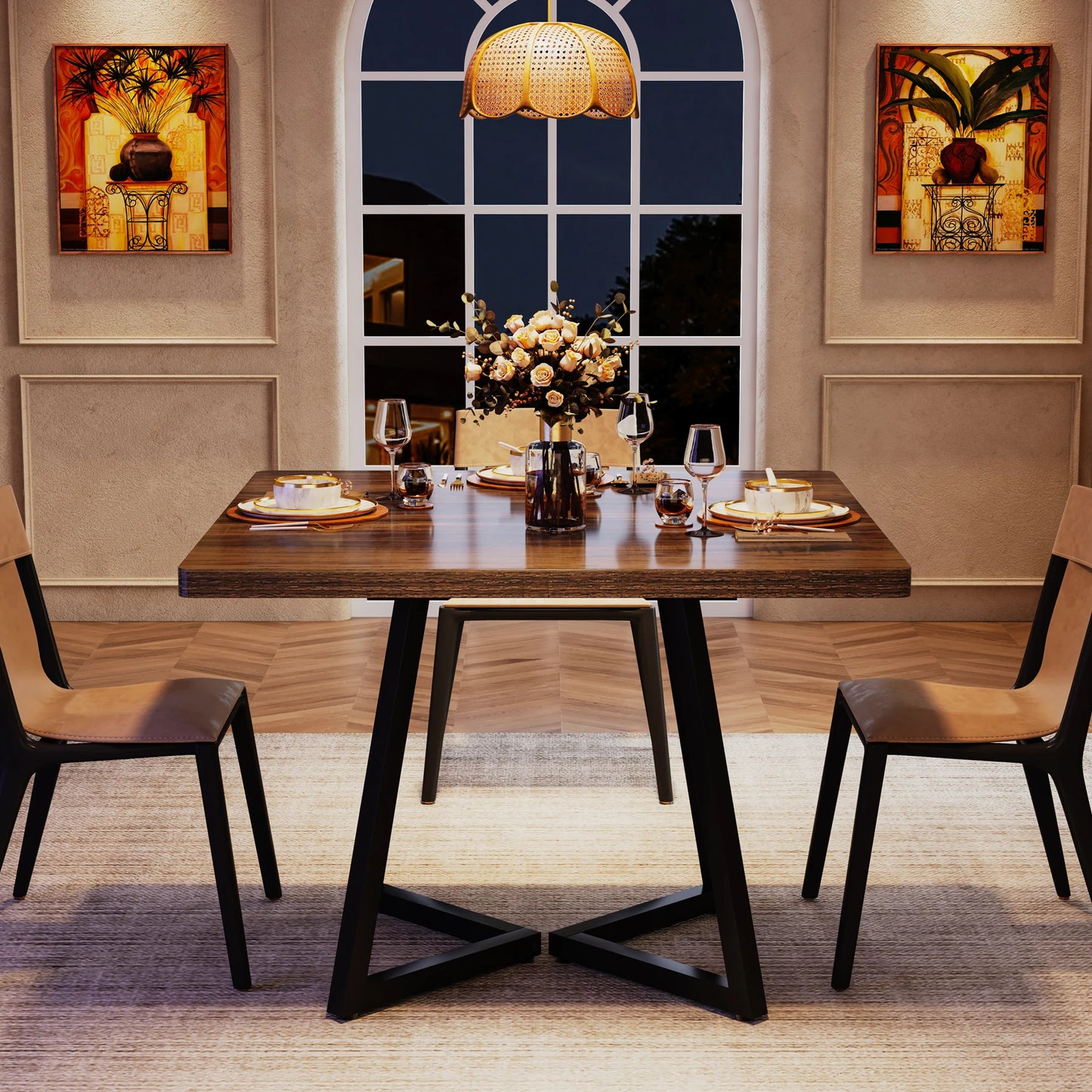Tribesigns Square Dining Table For Four With Metal Base