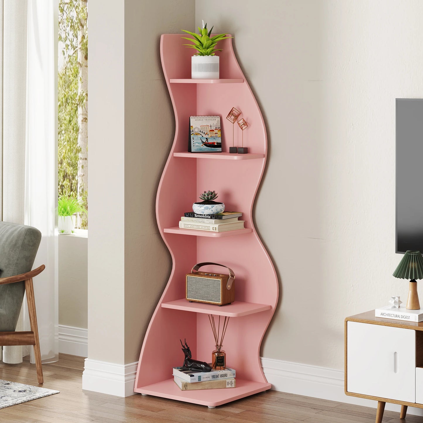 Tribesigns 5 Tier Corner Shelf Wall Bookshelf Plant Stand