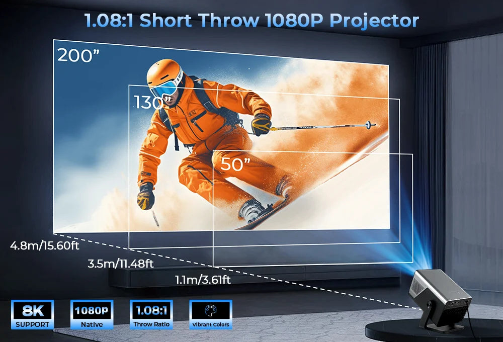 LynCast 8K Support HD Projector With Auto Focus 2000 ANSI
