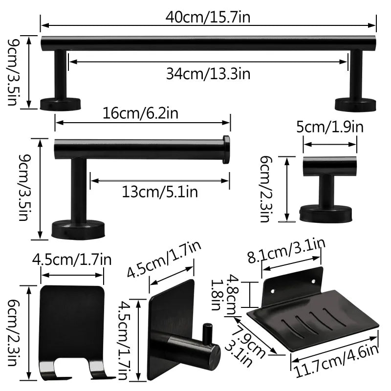 Bathroom Hardware Set 7Pcs Stainless Steel Towel Rack Kit