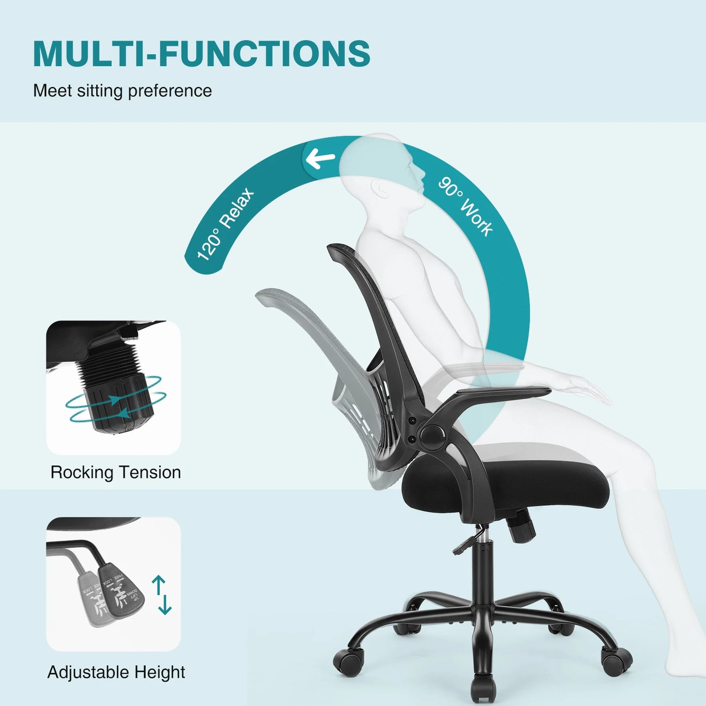 JHK Ergonomic Mesh Backrest Office Chair With Adjustable Height Wheels
