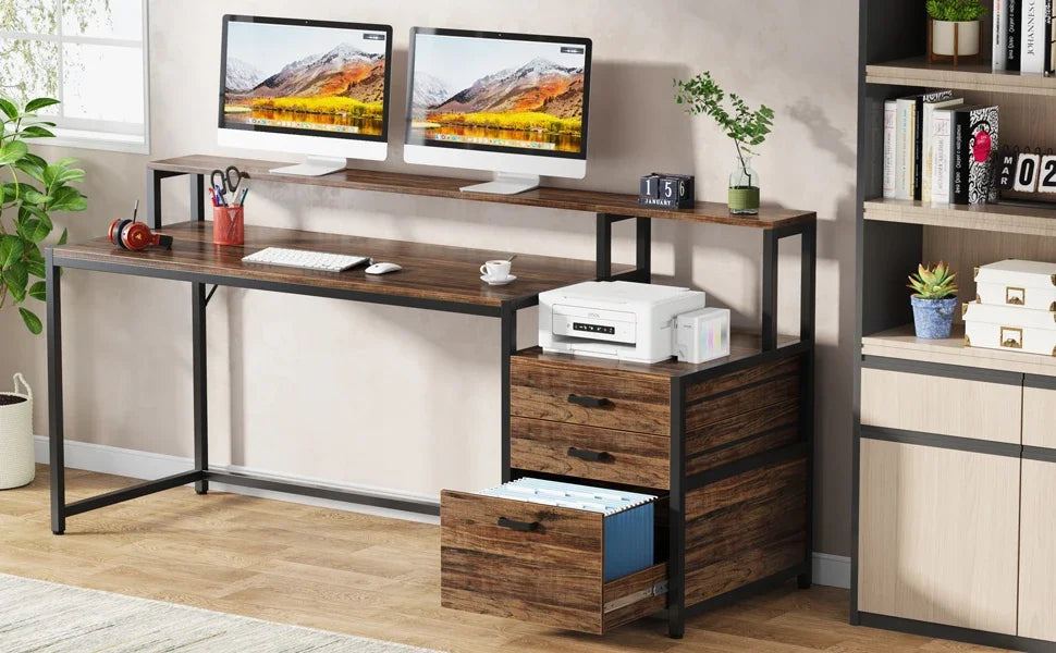 Tribesigns Computer Desk With File Drawer And Monitor Stand