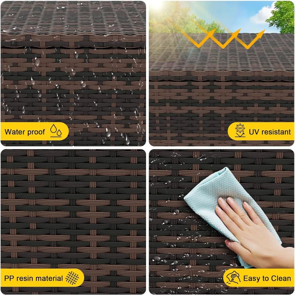 Outdoor Patio Deck Box Storage Wicker Rattan With Lid Weatherproof