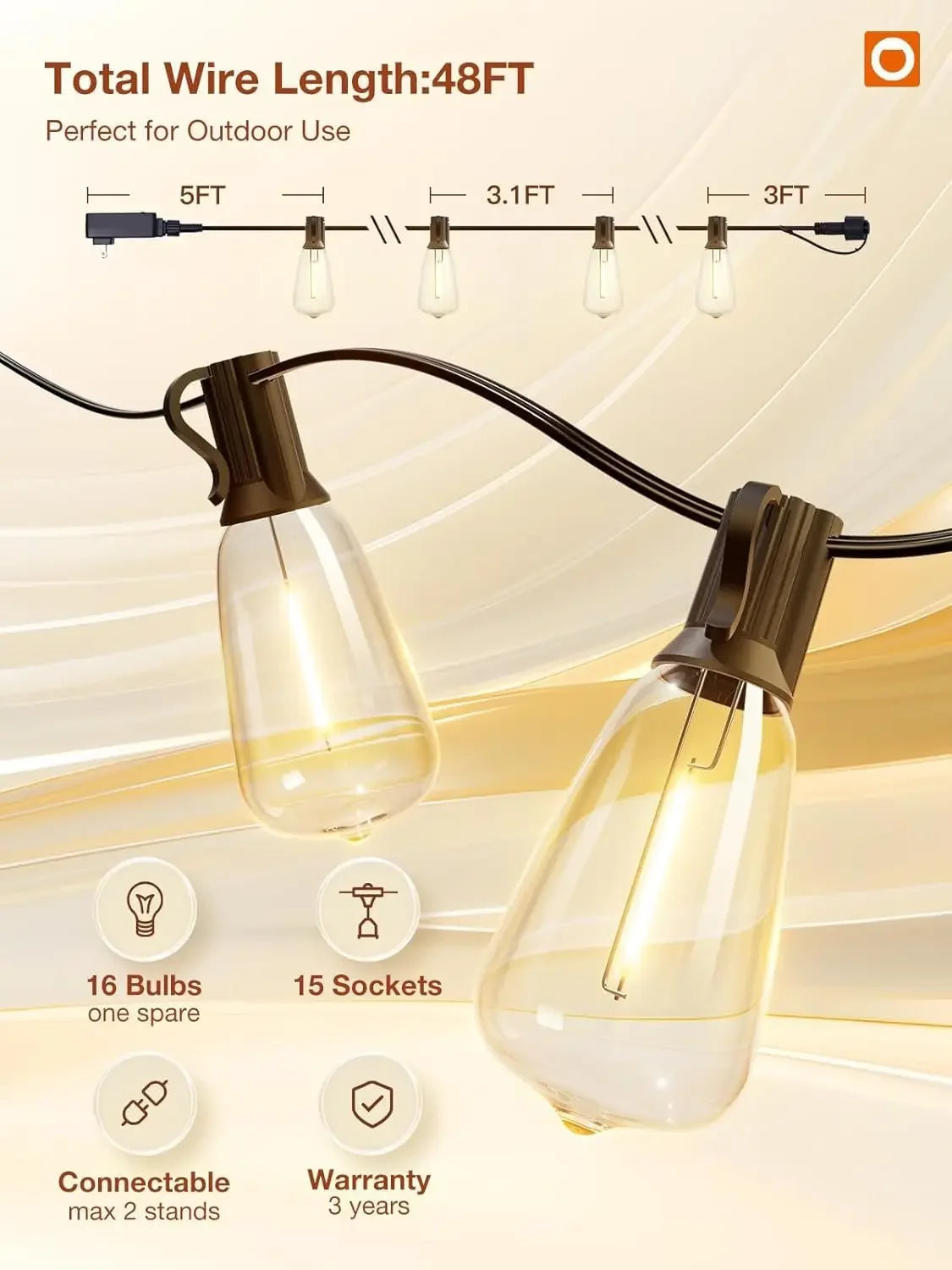 MIMIRGB LED Outdoor String Lights Waterproof Dimmable