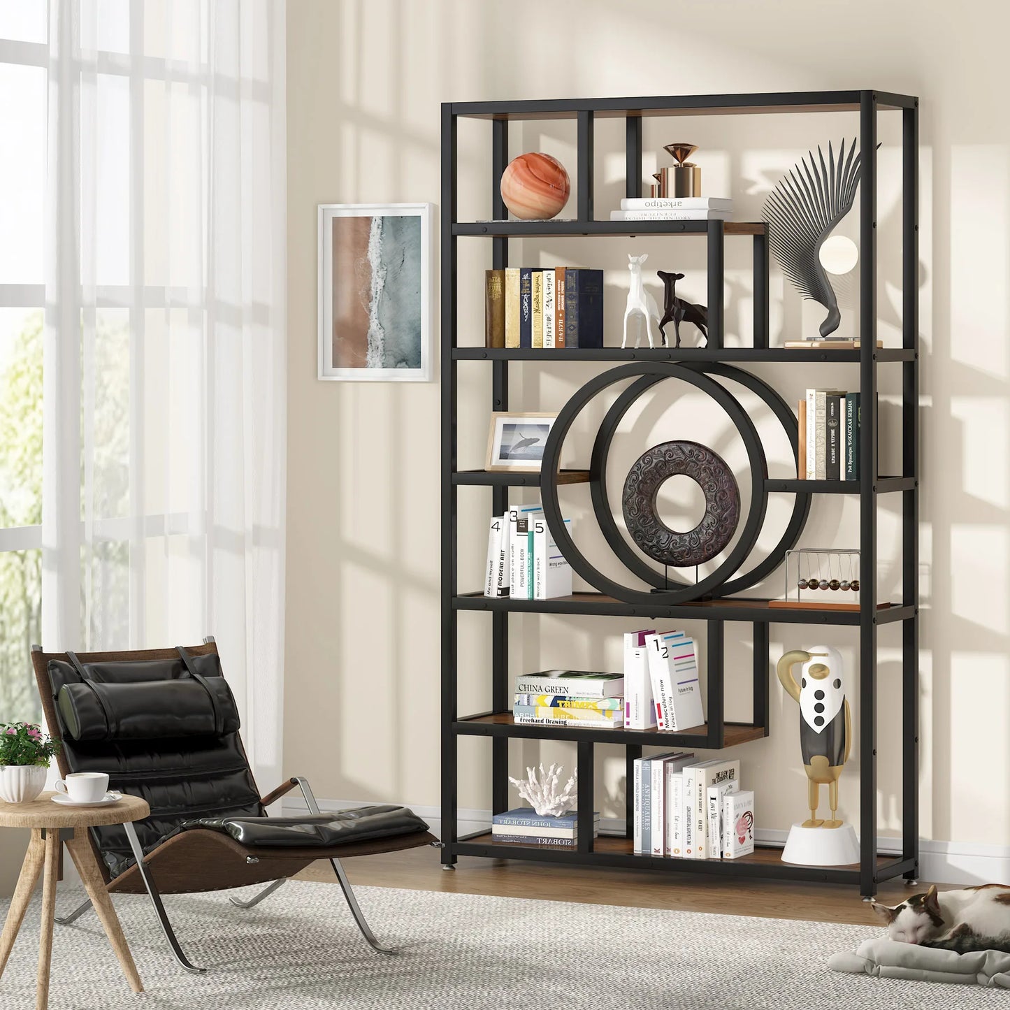 Tribesigns 5 Tier Industrial Bookshelf Etagere Freestanding Bookcase