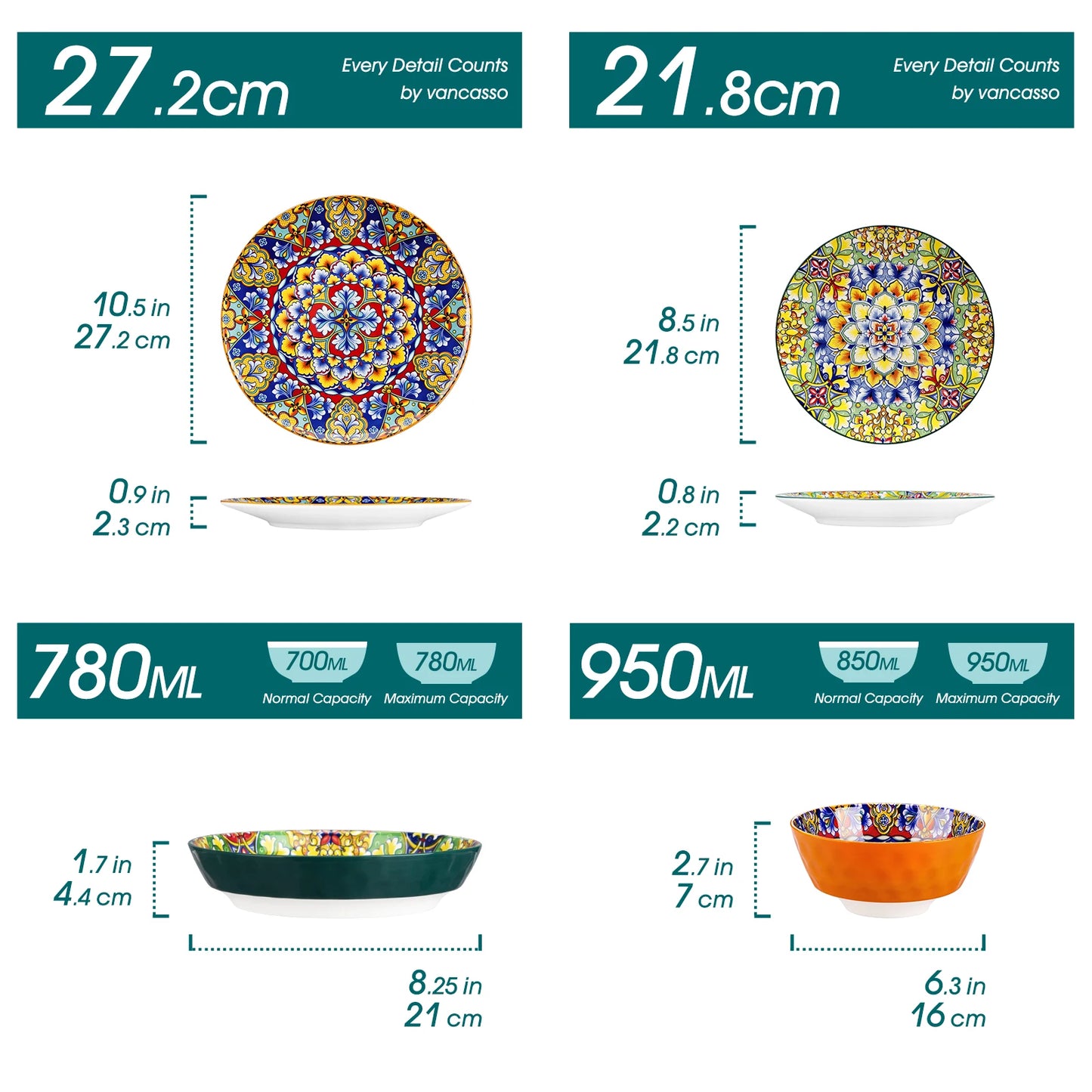 MALACASA Ceramic Dinnerware Set Bohemian Style Tableware for Six