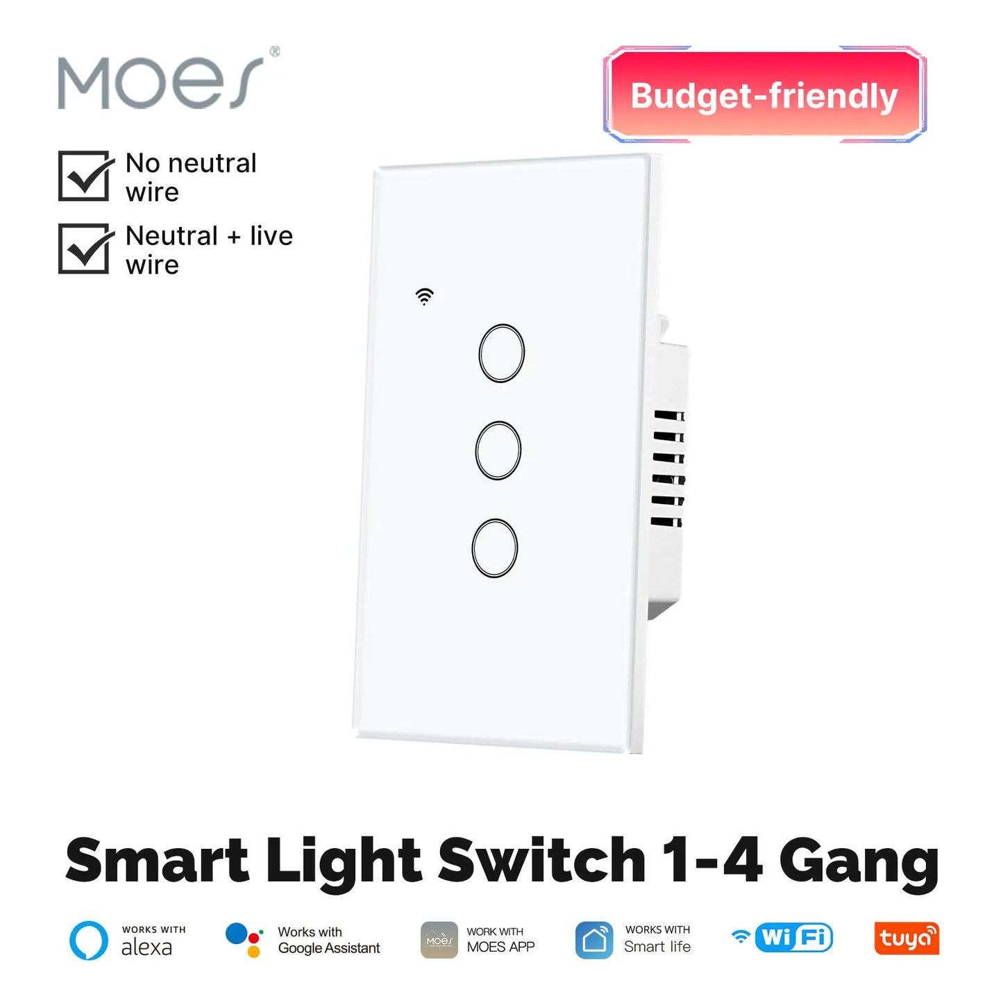 MOES Tuya WiFi Smart Light Switch Glass Touch Alexa