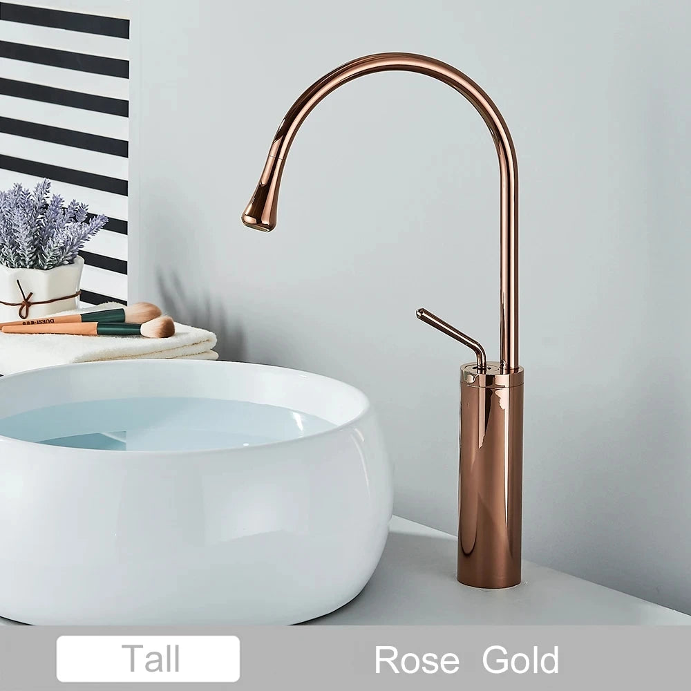 Saeuwtowy Brass Basin Faucet Deck Mounted Single Handle Hot Cold